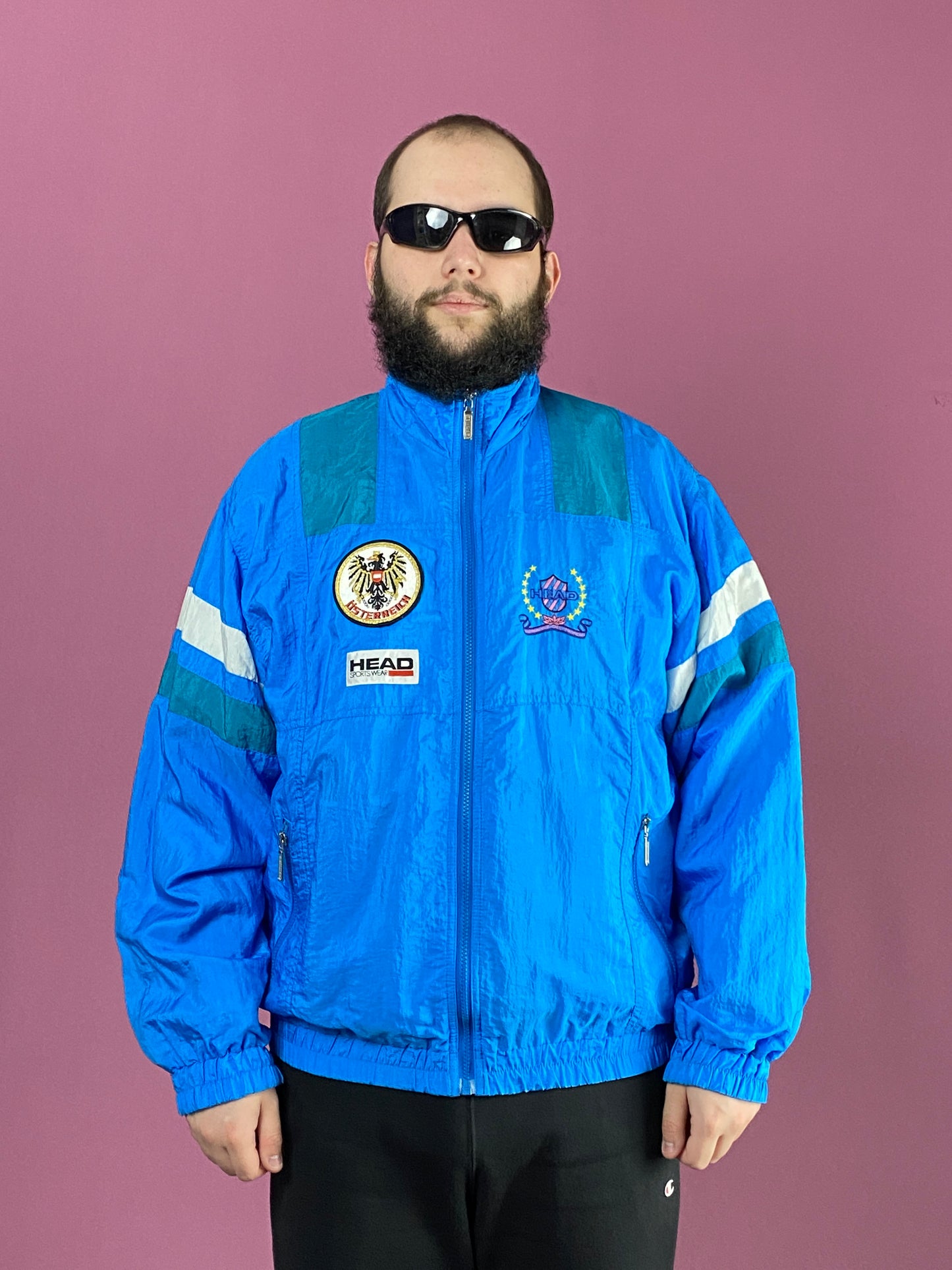 90s Head Vintage Men's Windbreaker Jacket - XL Blue Nylon