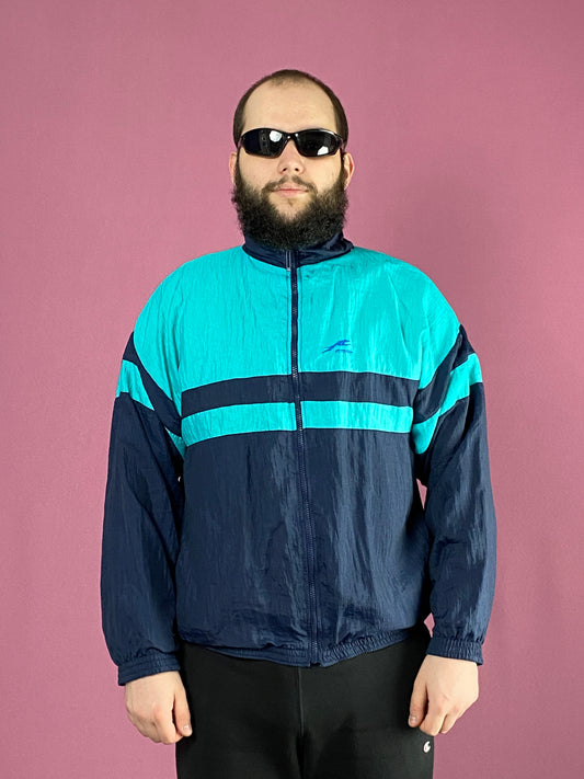 90s Krys Vintage Men's Windbreaker Jacket - Large Navy Blue Nylon