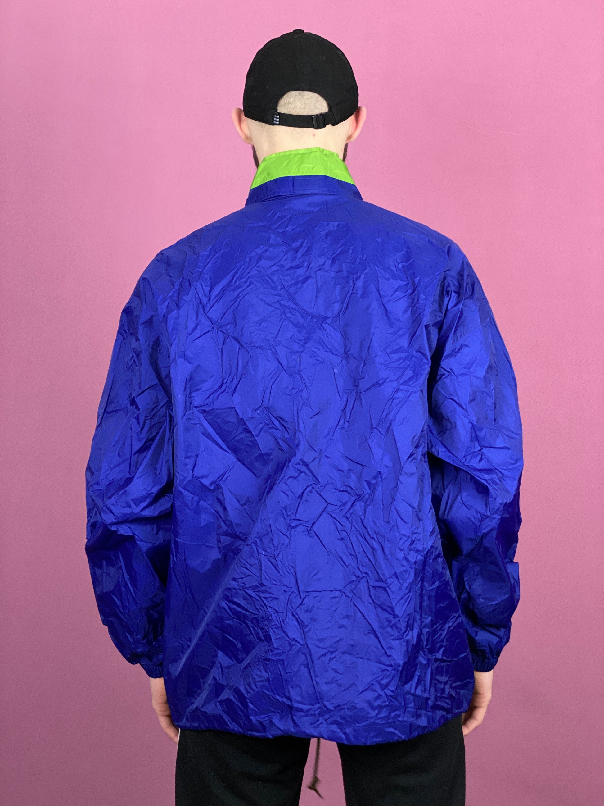 90s Adidas Vintage Men's Rain Jacket - L Green & Purple Nylon