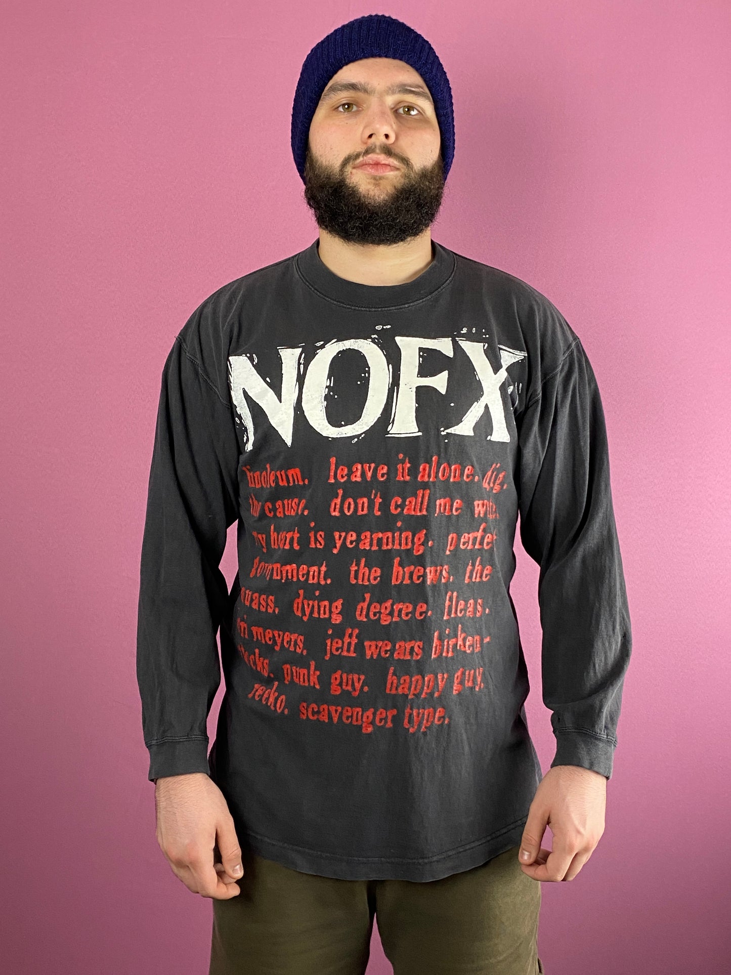 90s NOFX Vintage Men's Distressed Band Long Sleeve Shirt - XXL Black Cotton