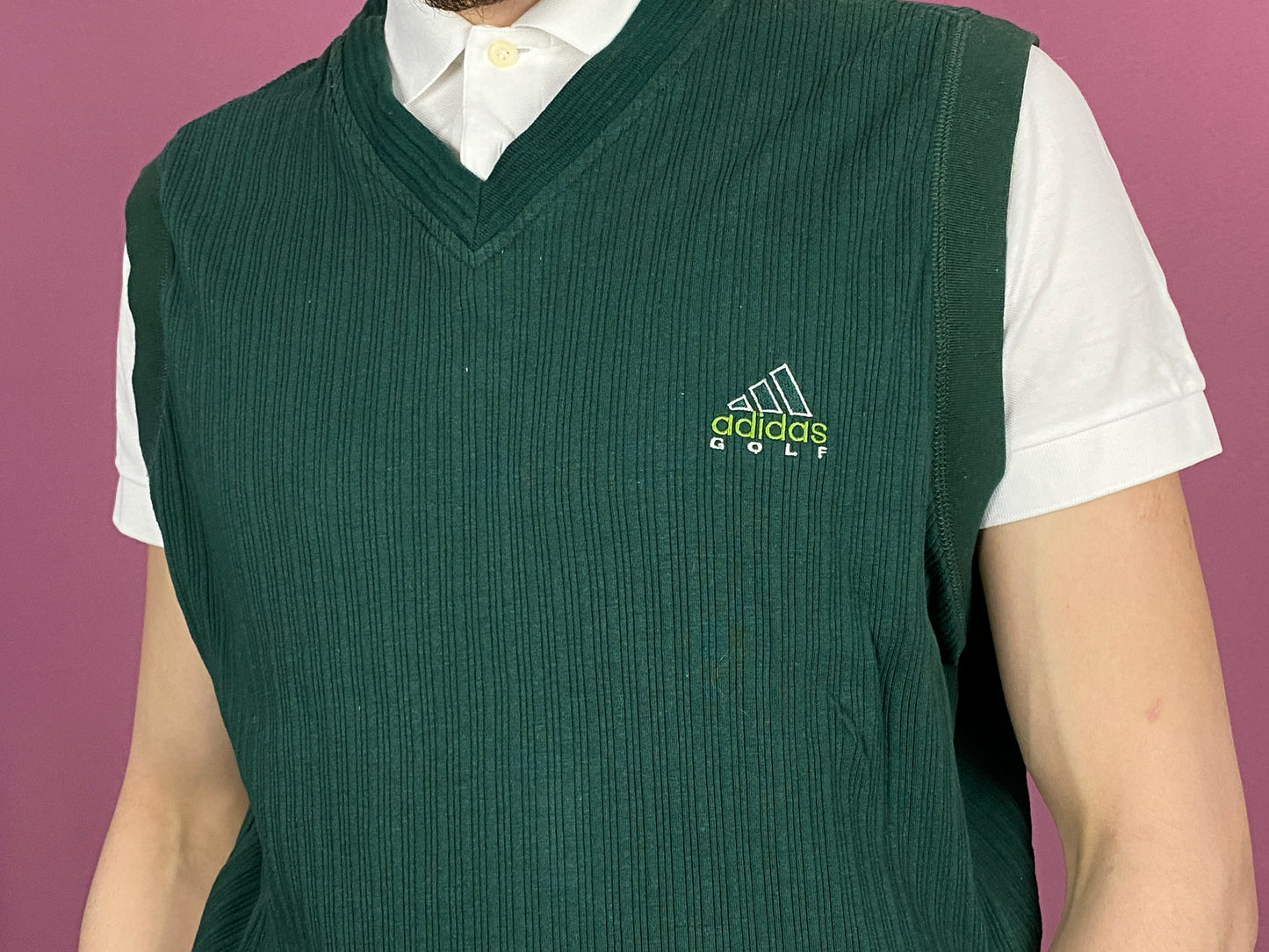 90s Adidas Golf Vintage Men's Vest Sweater - XL Green Cotton Blend
