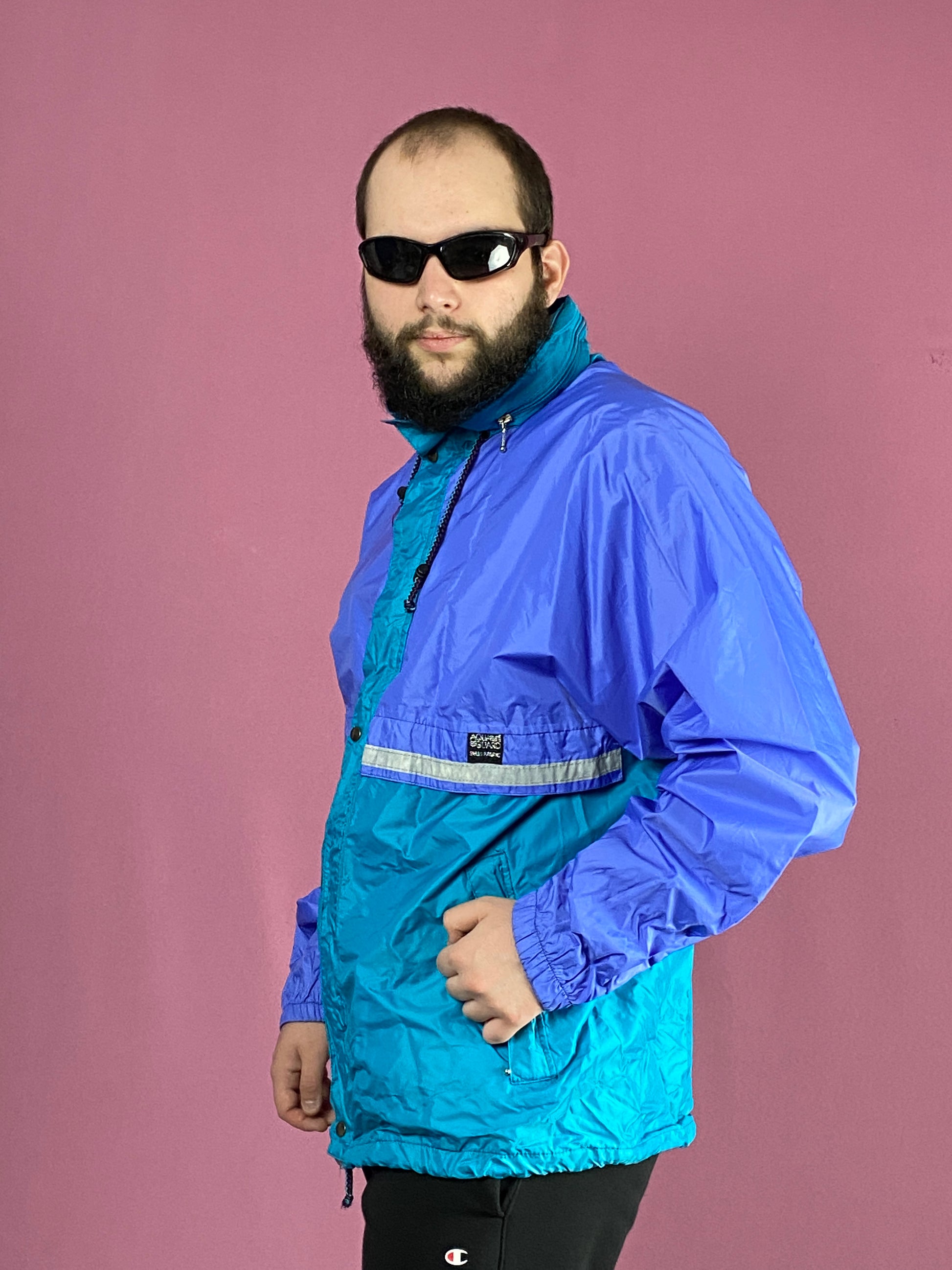 Aqua Guard Vintage Men's Rain Jacket - Large Blue & Purple Nylon