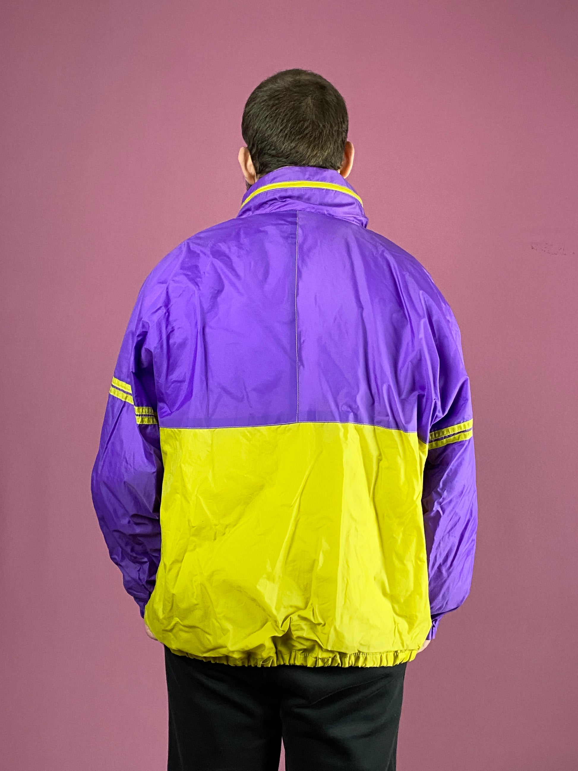 Vintage Men's Rain Jacket - Large Purple & Yellow Nylon