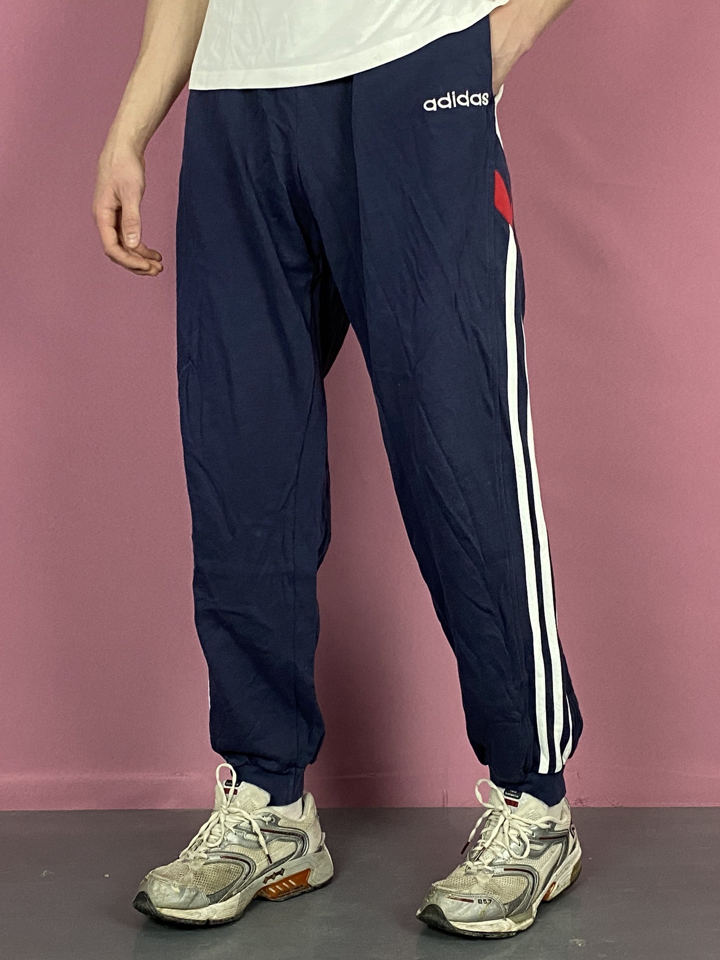 90s Adidas Vintage Men's Sweatpants - L Navy Blue Cotton Blend