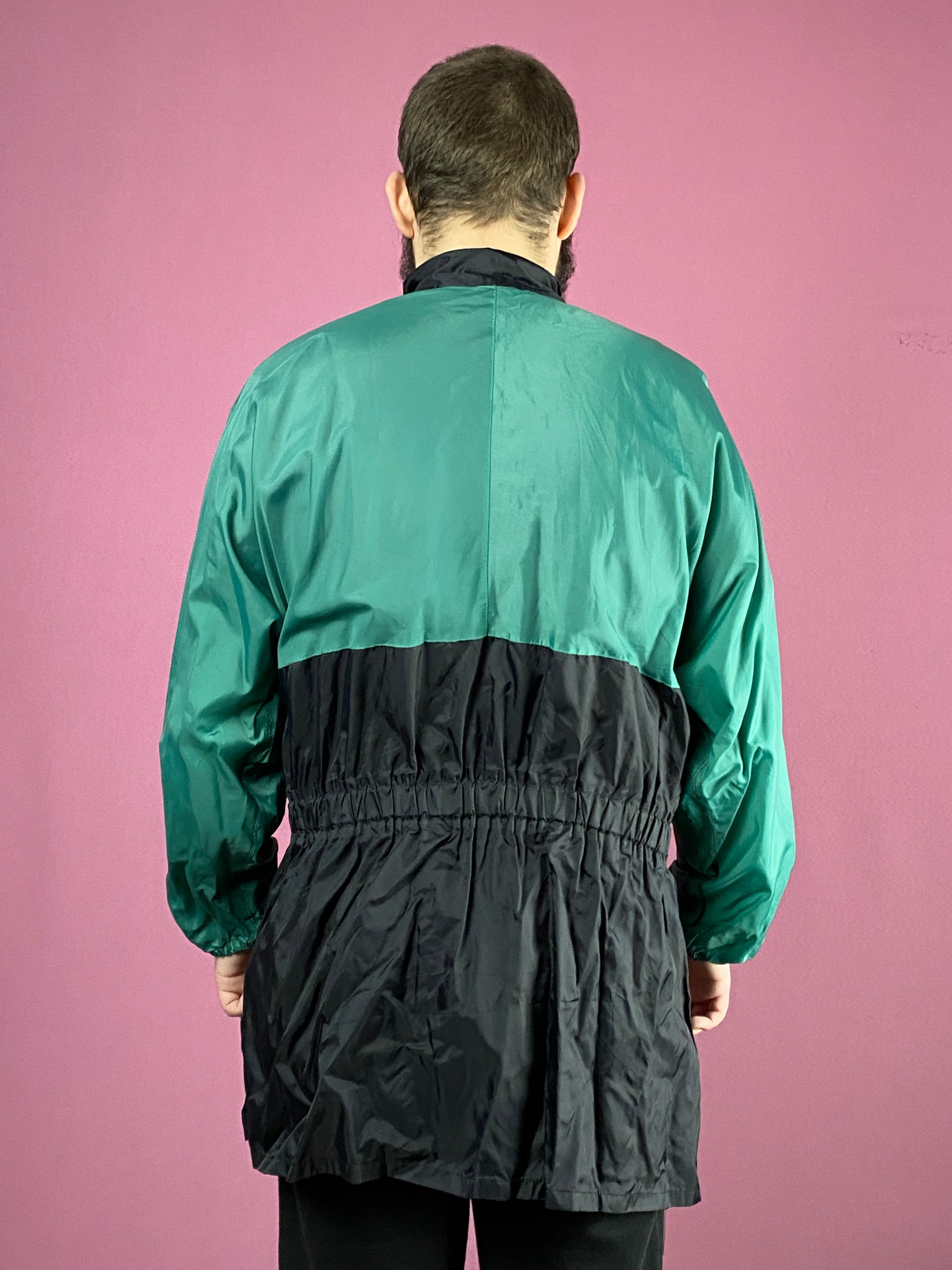 Vintage Men's Raincoat - Large Black & Green Nylon