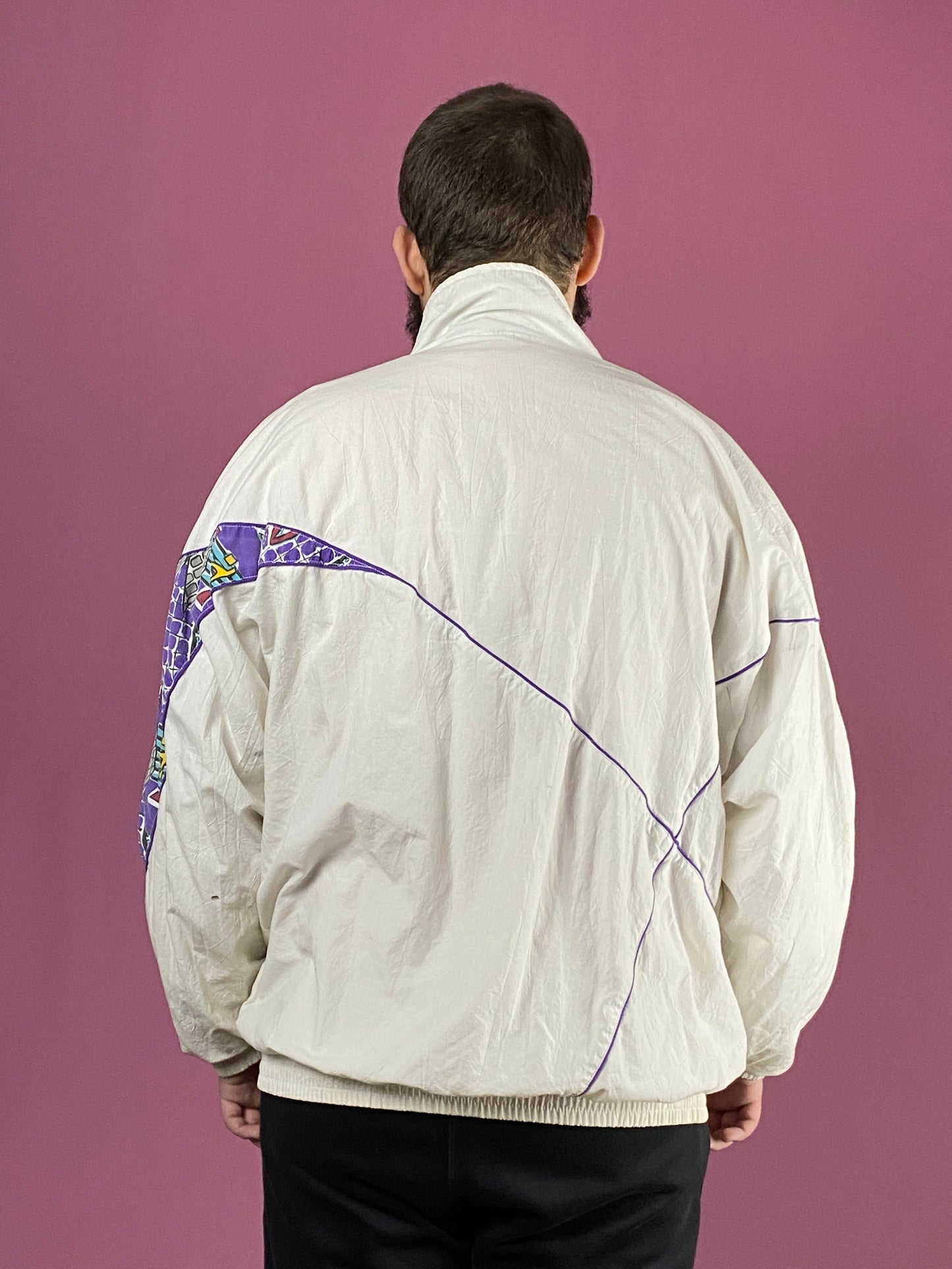 90s Van Hemert Vintage Men's Windbreaker Jacket - XL White Cotton