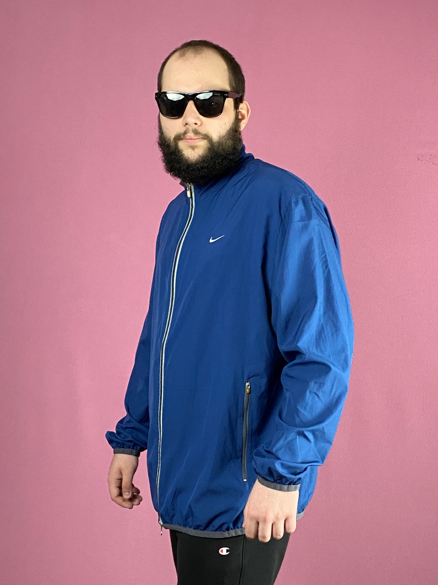 Nike Vintage Men's Light Windbreaker Jacket - XL Blue Polyester
