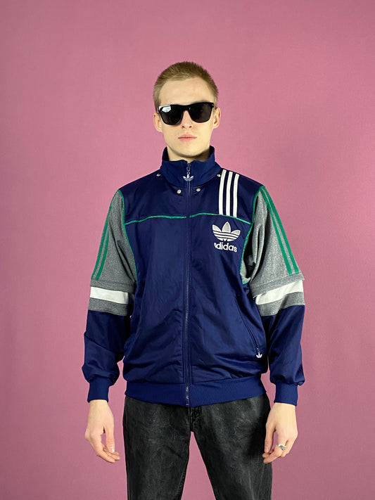 90s Adidas Vintage Men's Track Jacket - Small Navy Blue Polyester