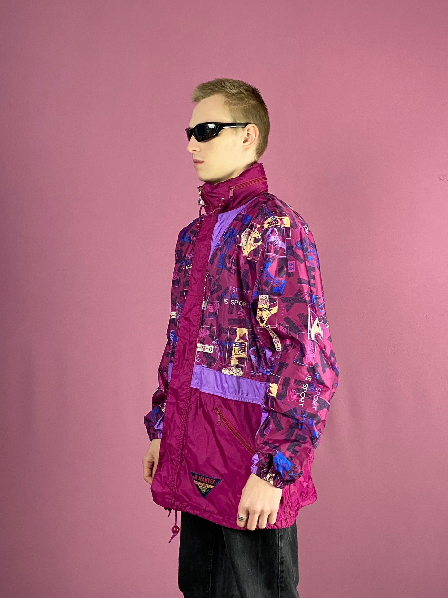 90s Jeantex Vintage Men's Abstract Rain Jacket - Medium Pink Nylon