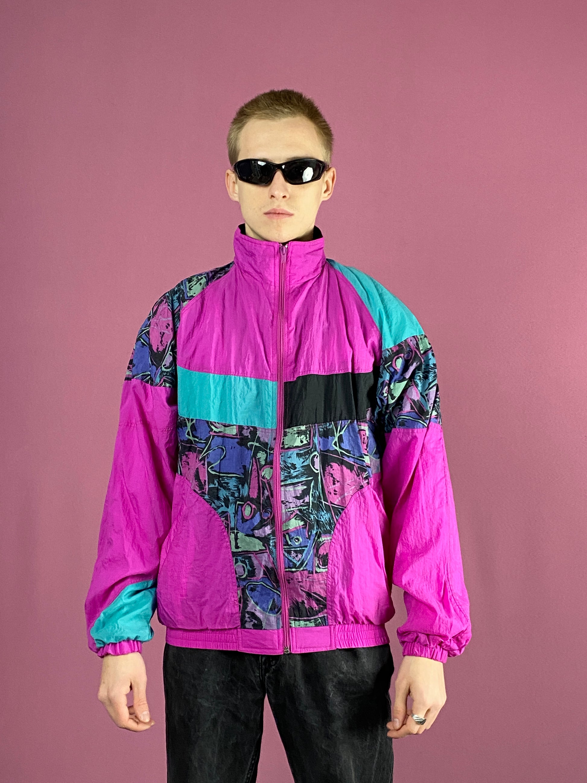 90s Sportswear Vintage Men's Abstract Windbreaker Jacket - Medium Pink