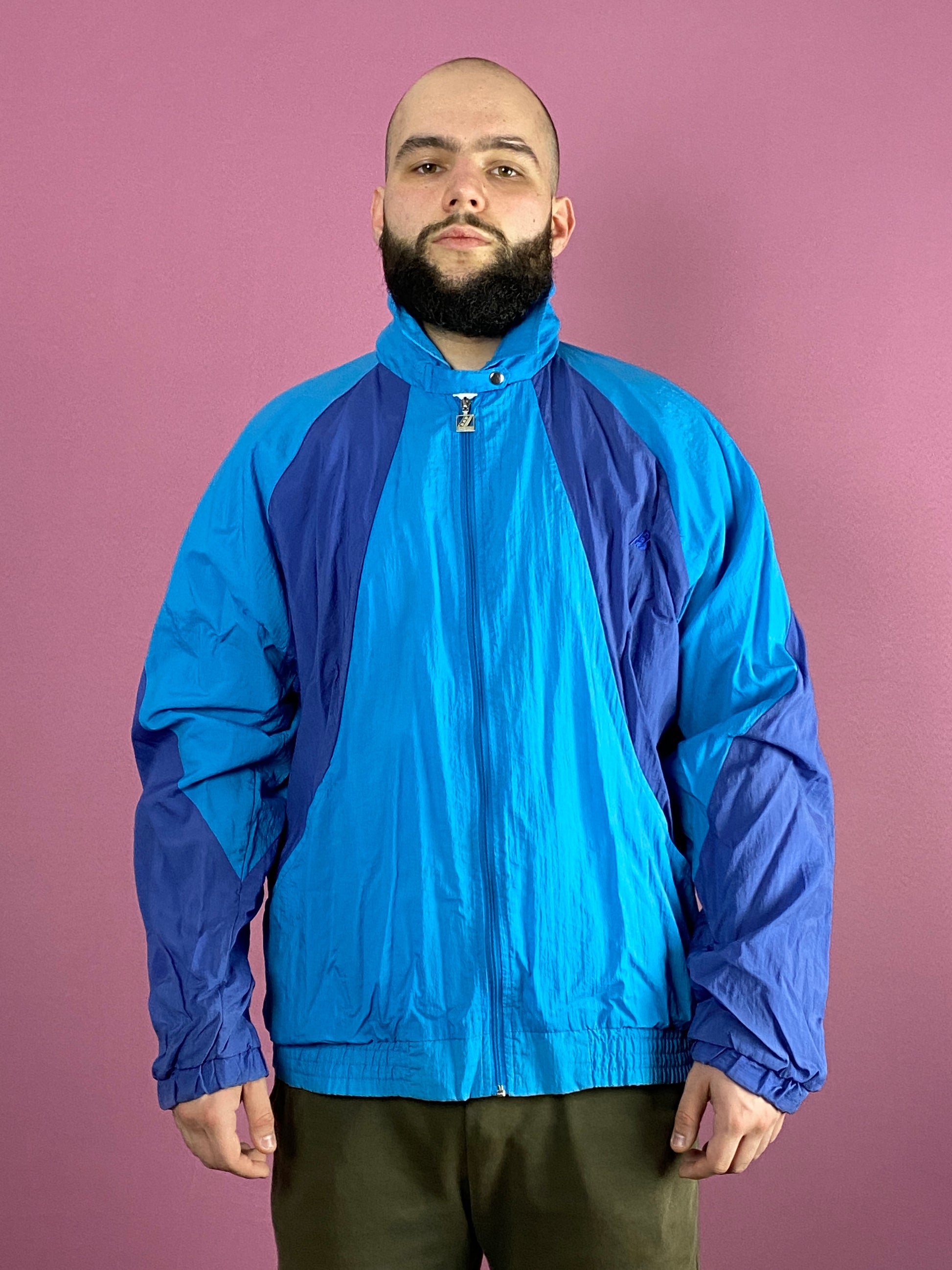 90s Racanor Vintage Men's Windbreaker Jacket - XL Blue Nylon