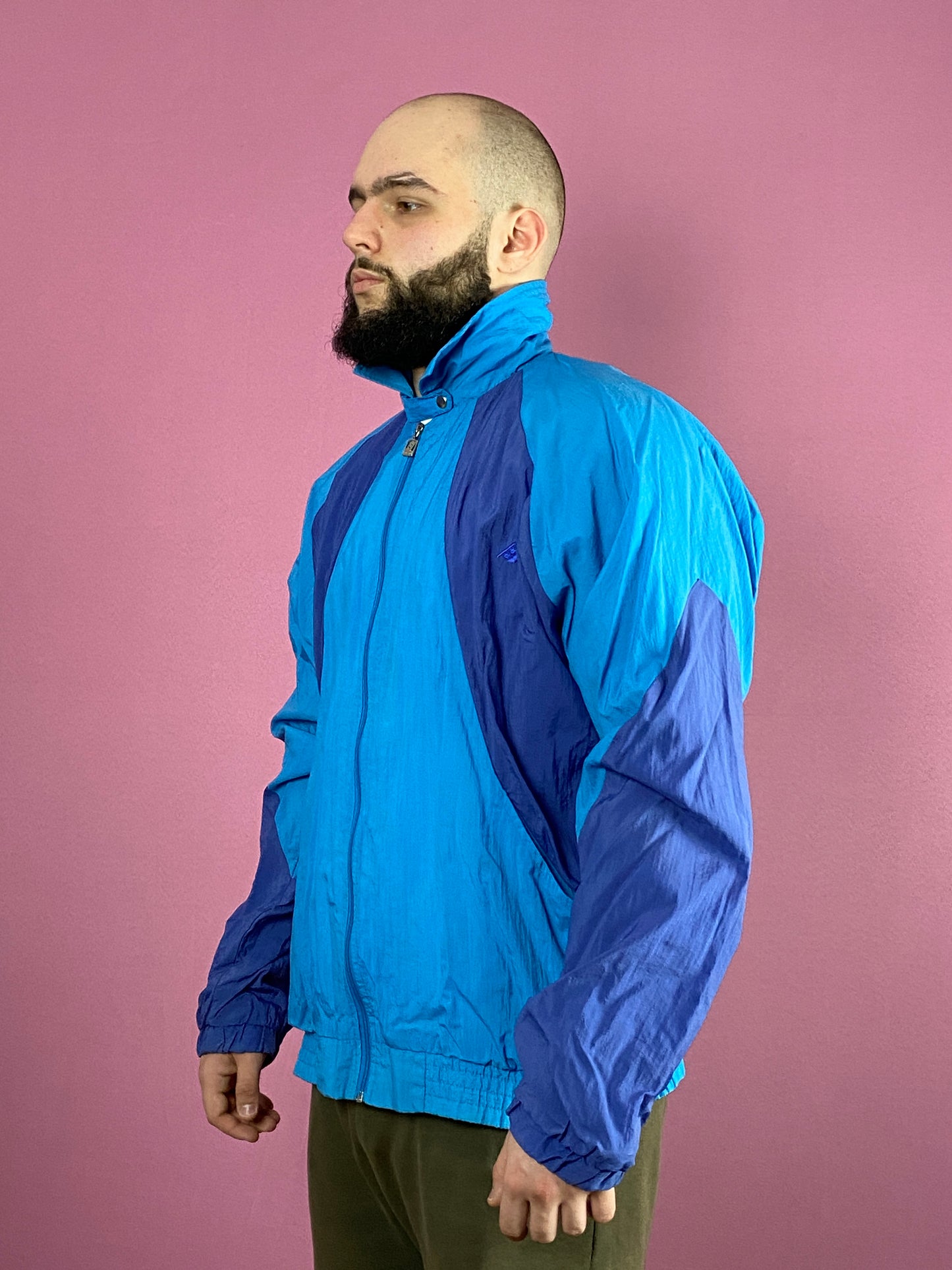 90s Racanor Vintage Men's Windbreaker Jacket - XL Blue Nylon