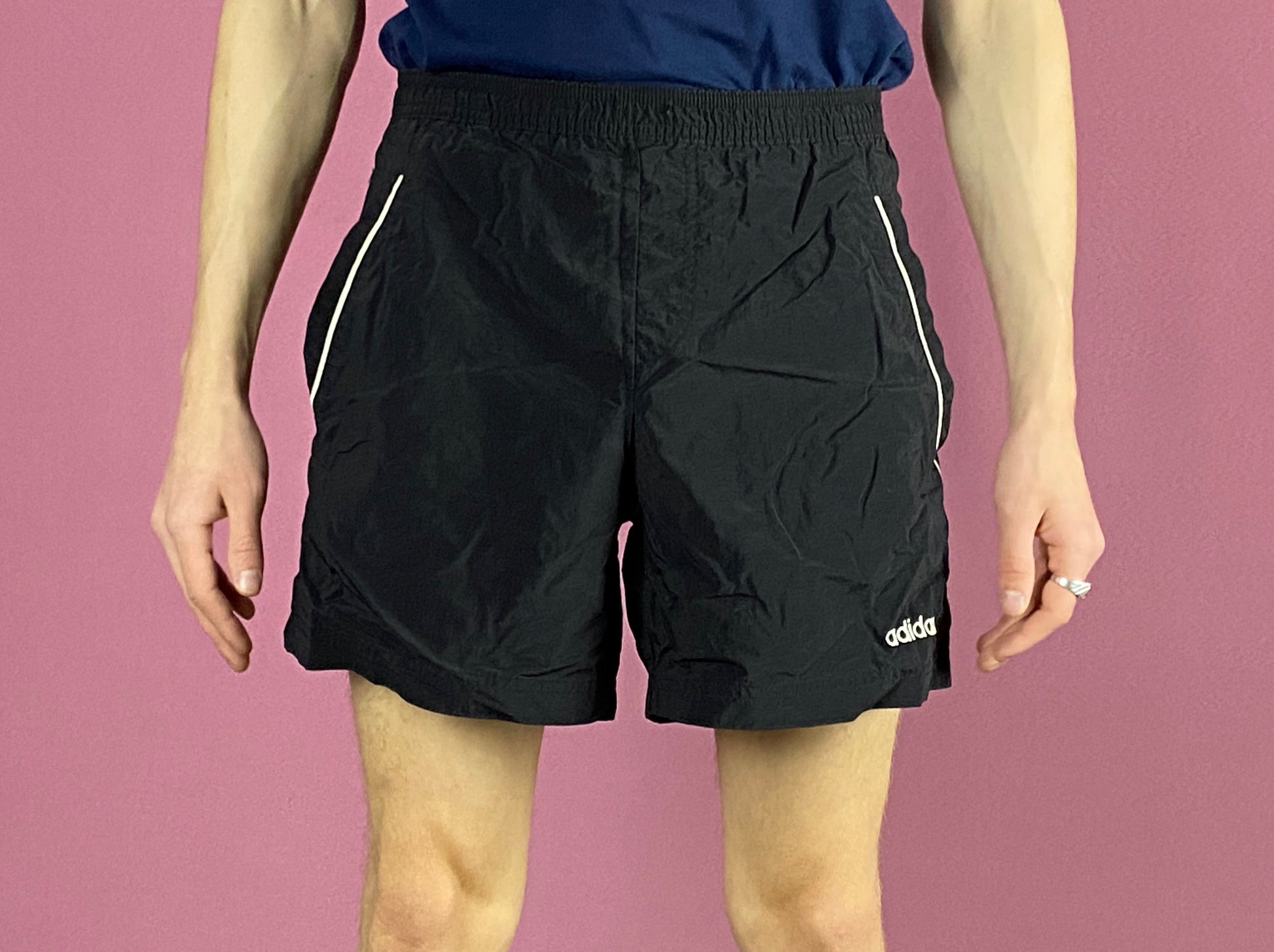 Adidas Vintage Men's Track Shorts - 32 Black Nylon