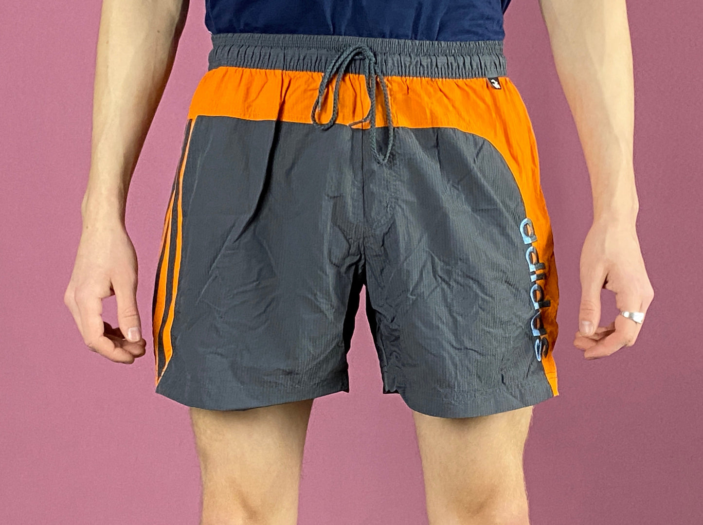 Adidas Vintage Men's Track Shorts - Medium Gray & Orange Nylon
