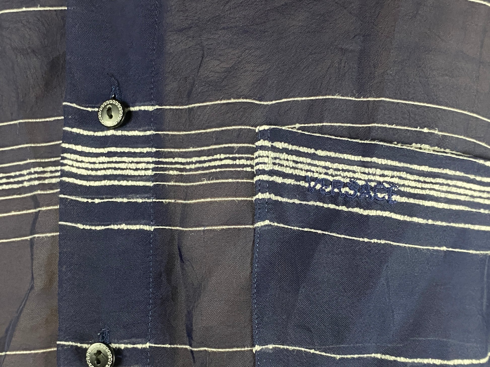 90s Versce Classic Vintage Men's Shorts Sleeve Shirt - XXL Navy Blue