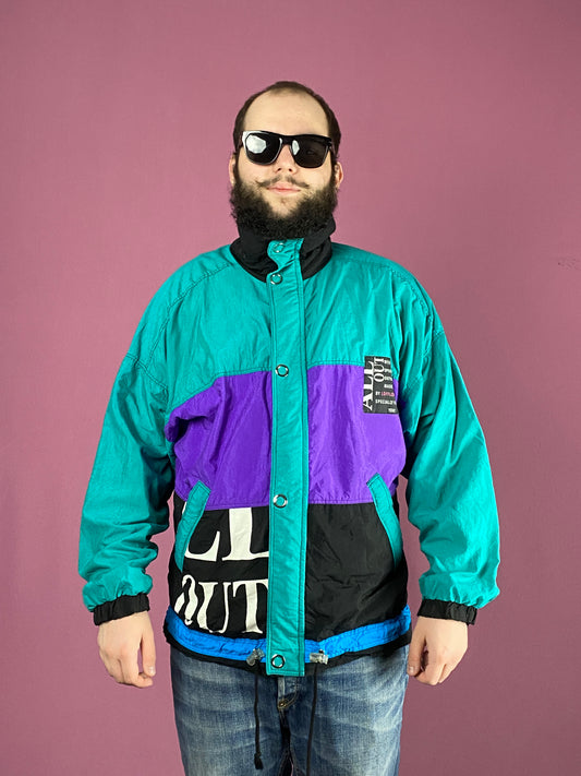 90s Loffler All Out Vintage Men's Windbreaker Jacket - Medium Blue Nylon