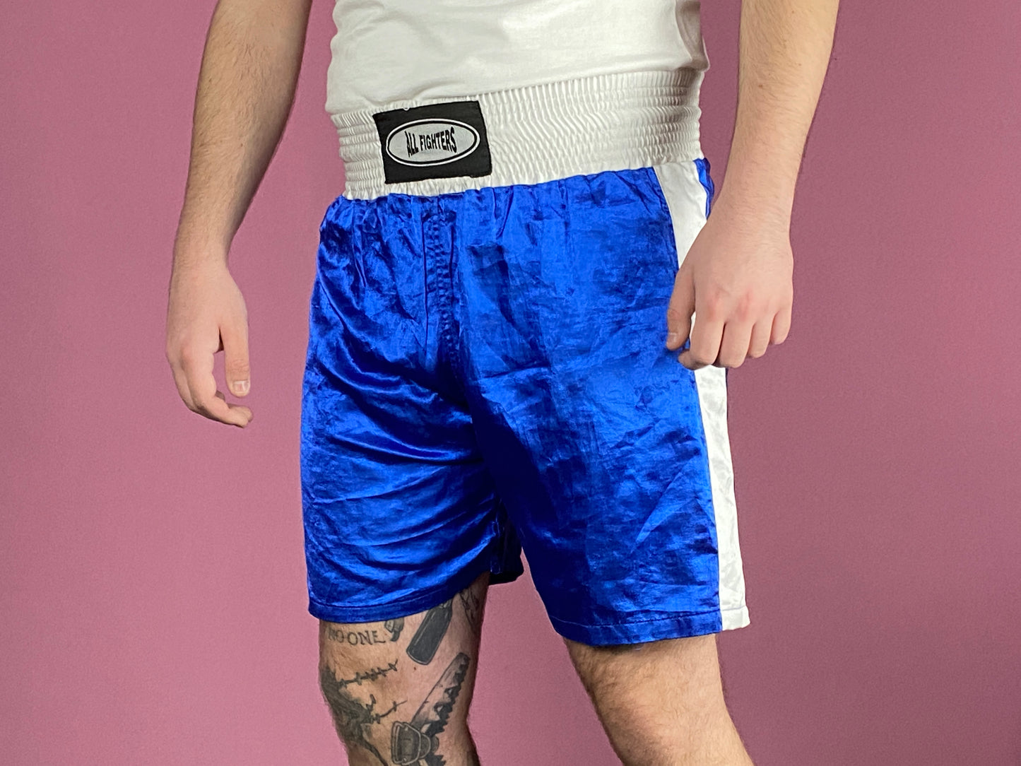 All Figthers Vintage Men's Boxing Shorts - Small Blue Polyester