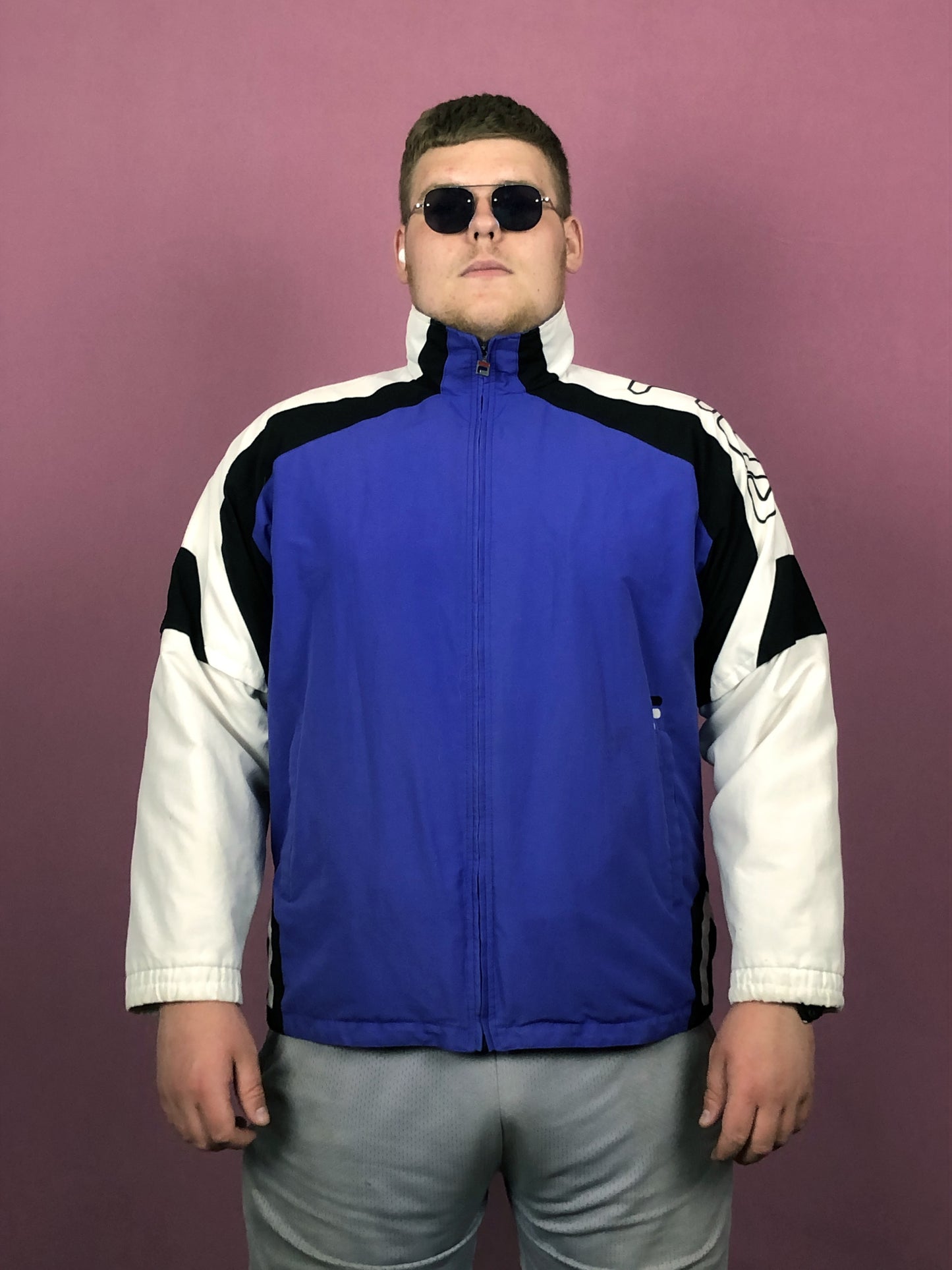 Fila Vintage Men's Windbreaker Jacket - XL Blue Polyester