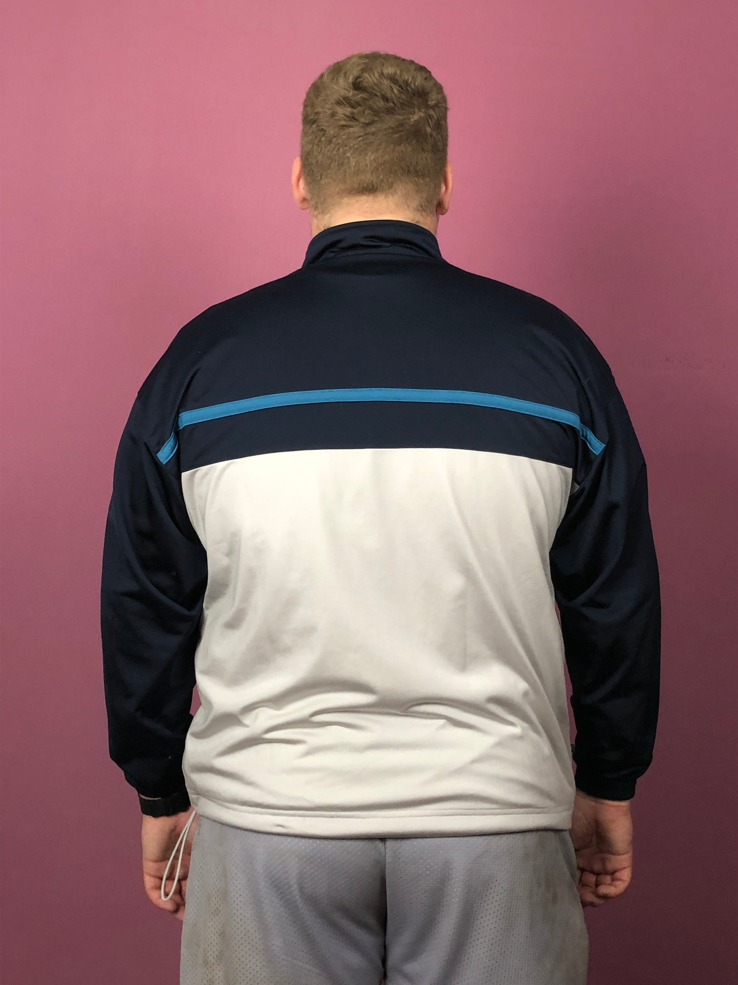 Reebok Vintage Men's Track Jacket - Large Navy Blue & Gray Polyester
