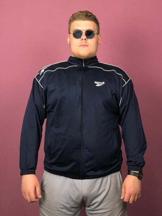 90s Reebok Vintage Men's Track Jacket - Large Navy Blue Polyester