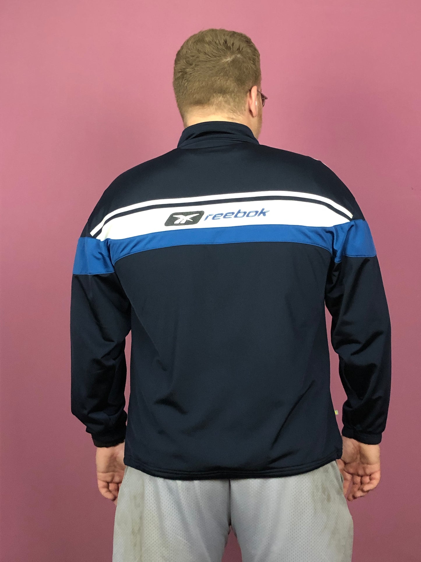 Reebok Vintage Men's Track Jacket - XL Navy Blue Polyester
