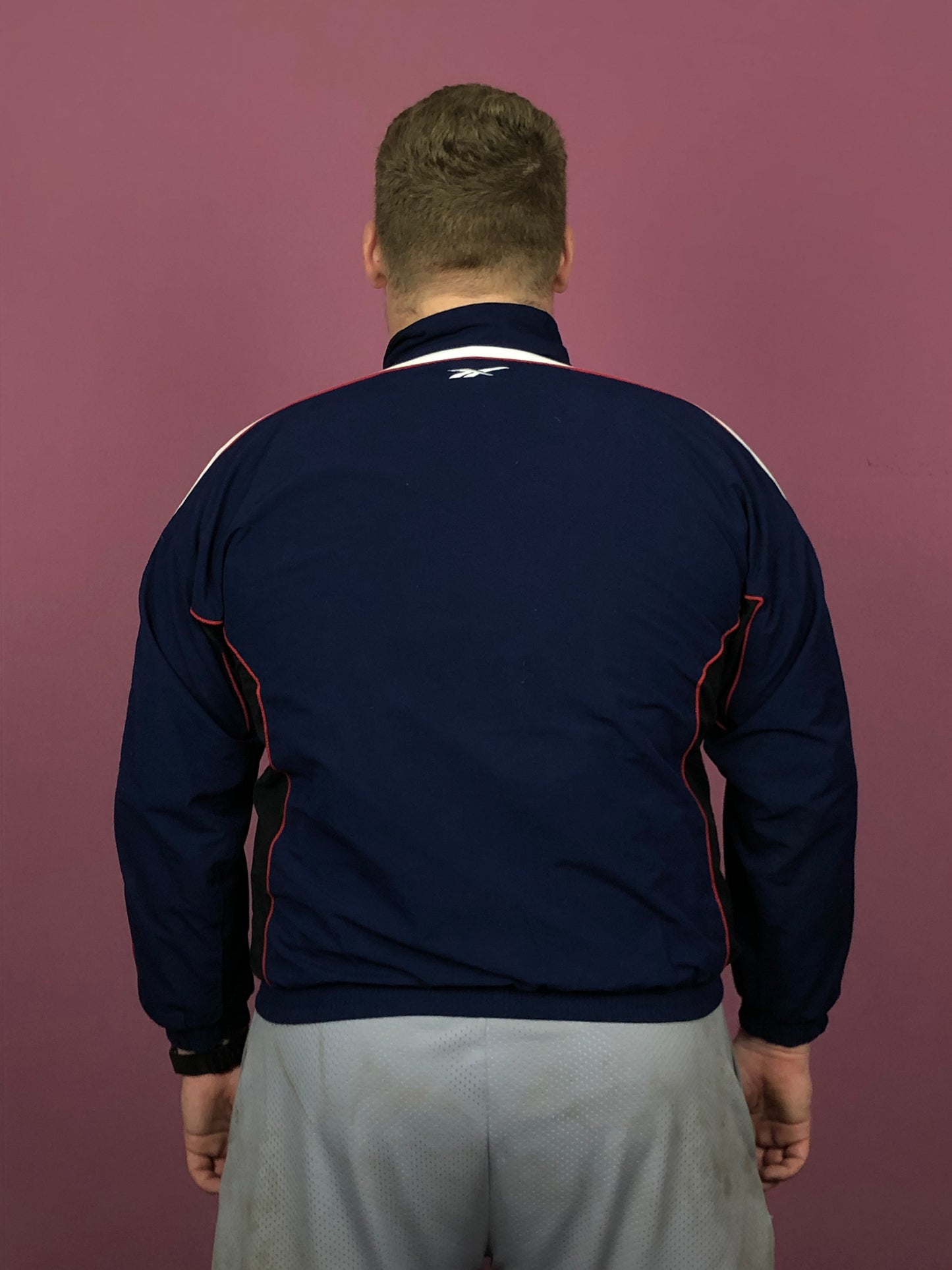 90s Reebok Vintage Men's Windbreaker Jacket - Large Navy Blue Polyeste