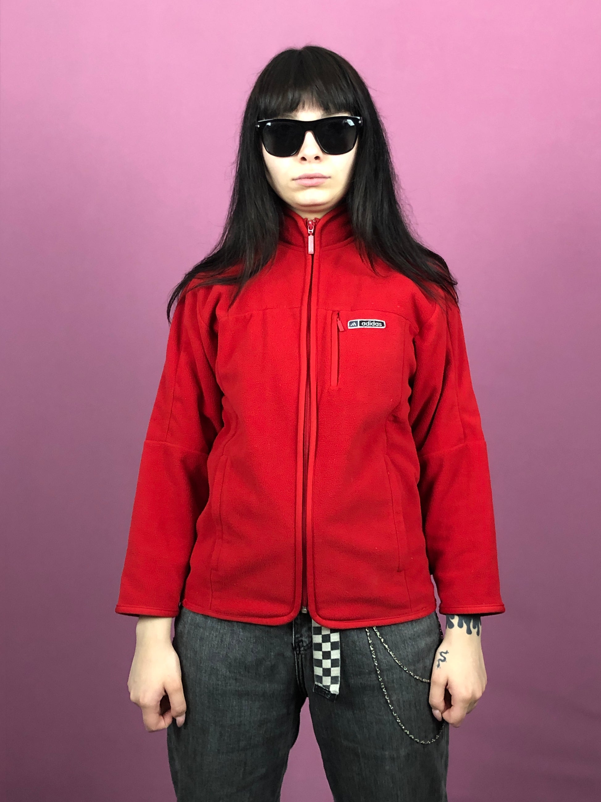 Adidas Vintage Women's Full Zip Fleece - XS Red Polyester