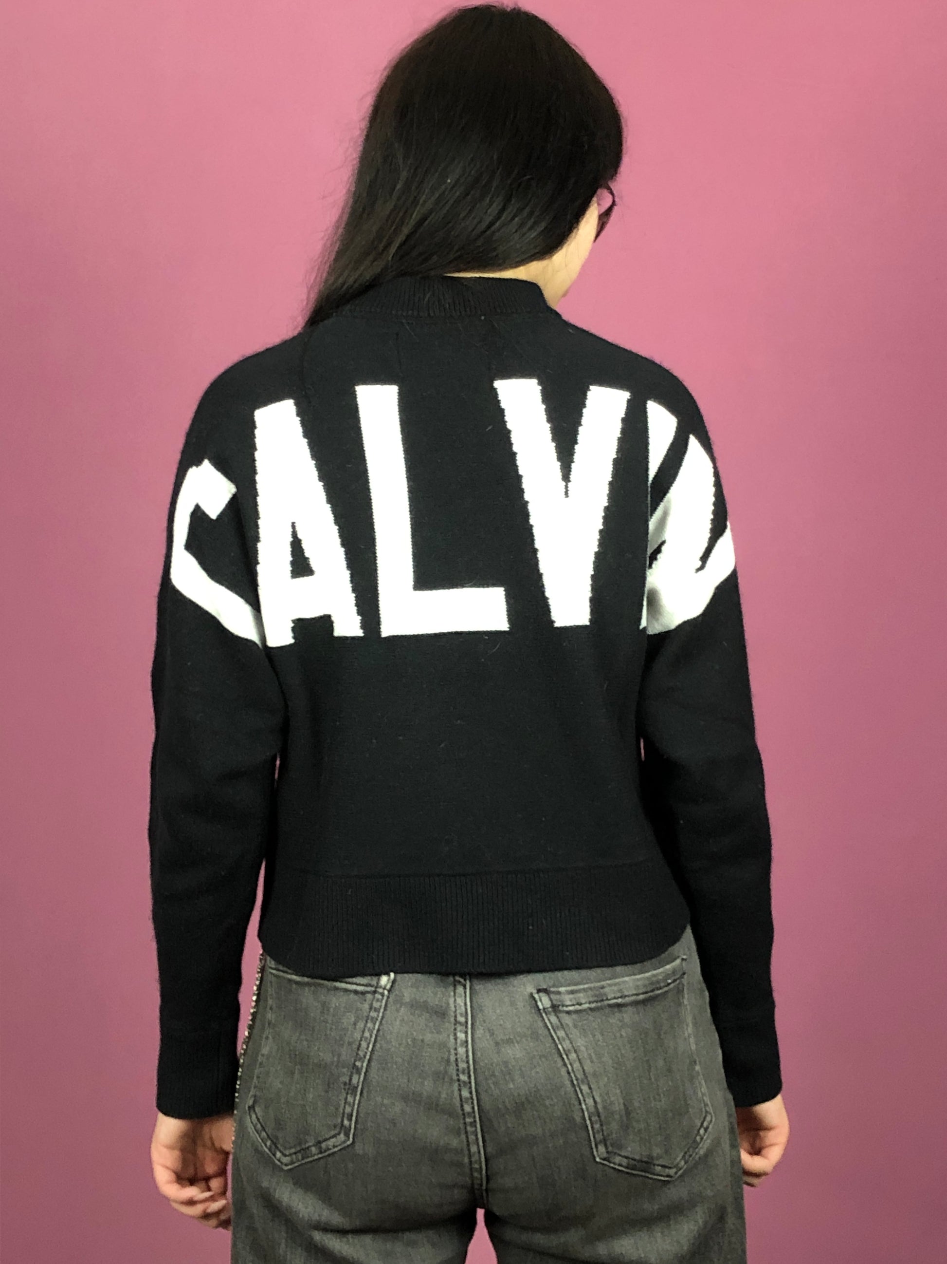 Calvin Klein Jeans Big Logo Vintage Women's Sweater - XS Black Wool Blend