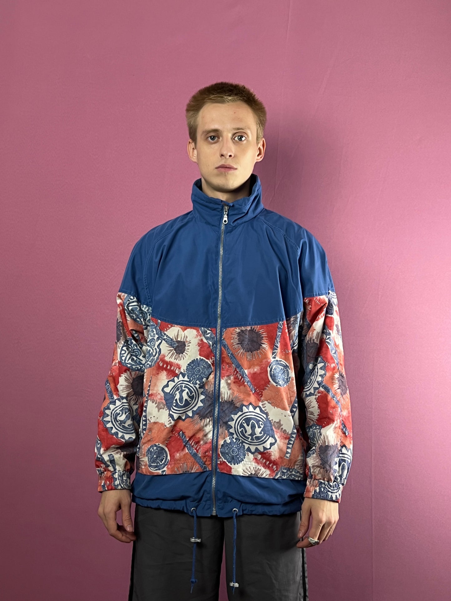 90s Sun Set Vintage Men's Floral Windbreaker Jacket - L