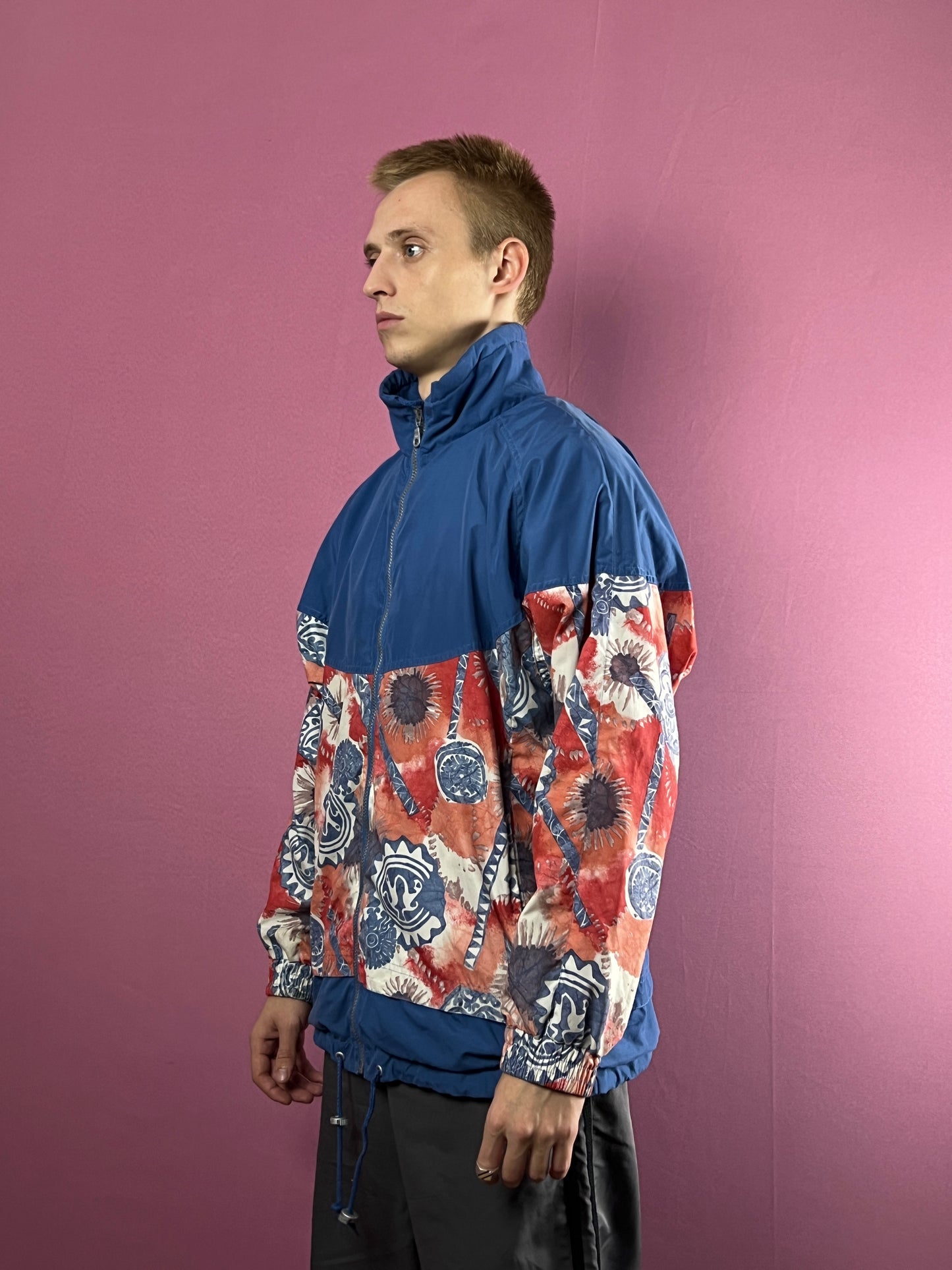 90s Sun Set Vintage Men's Floral Windbreaker Jacket - L