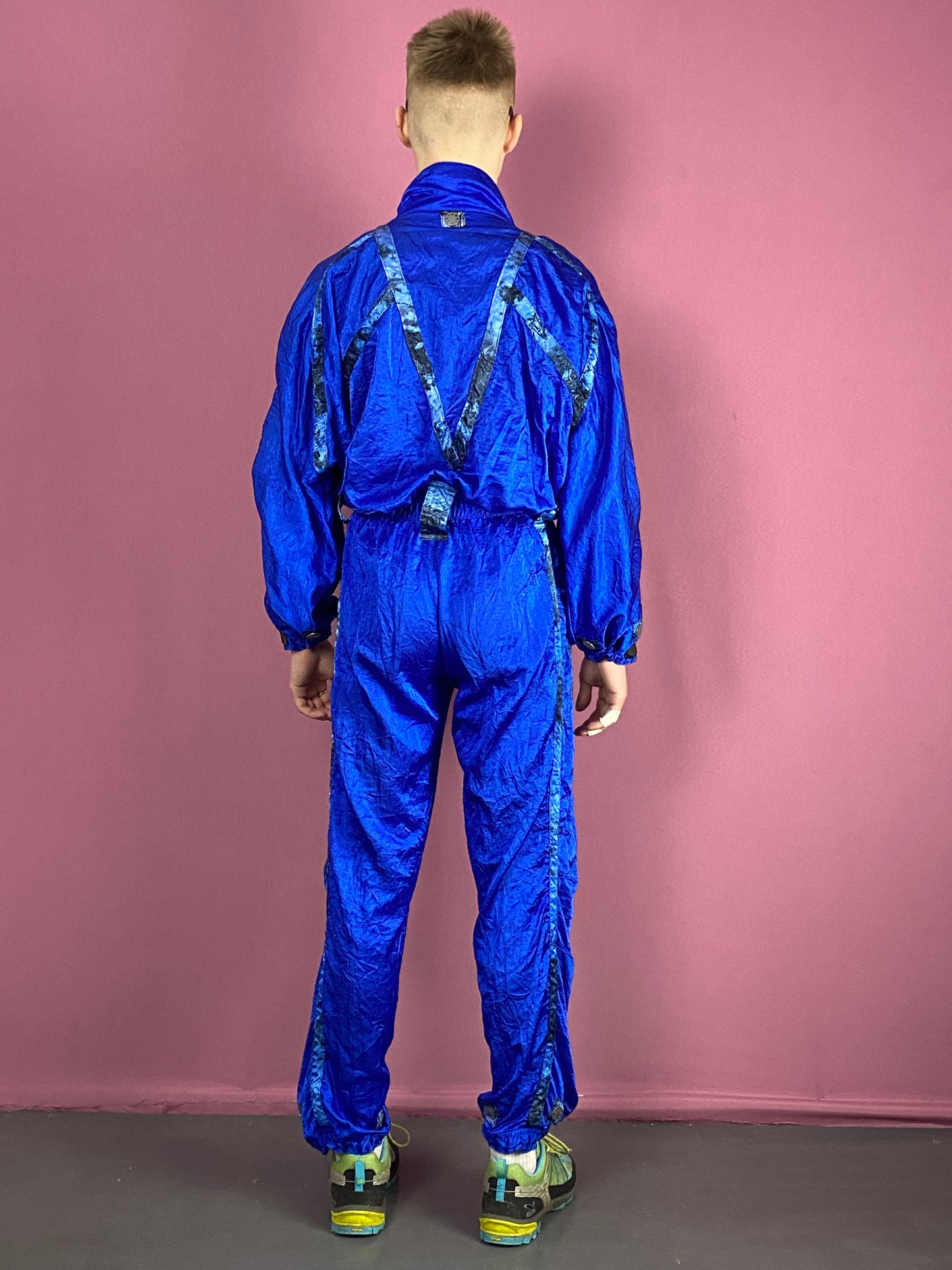 90s Creact Vintage Men's One Piece Ski Suit - Medium Blue Nylon - Thin Shell Layer