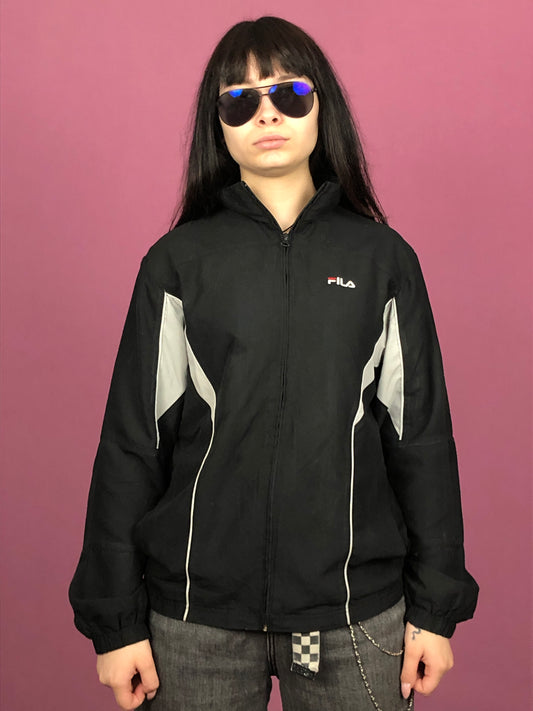 Fila Vintage Women's Windbreaker Jacket - XL Black Polyester