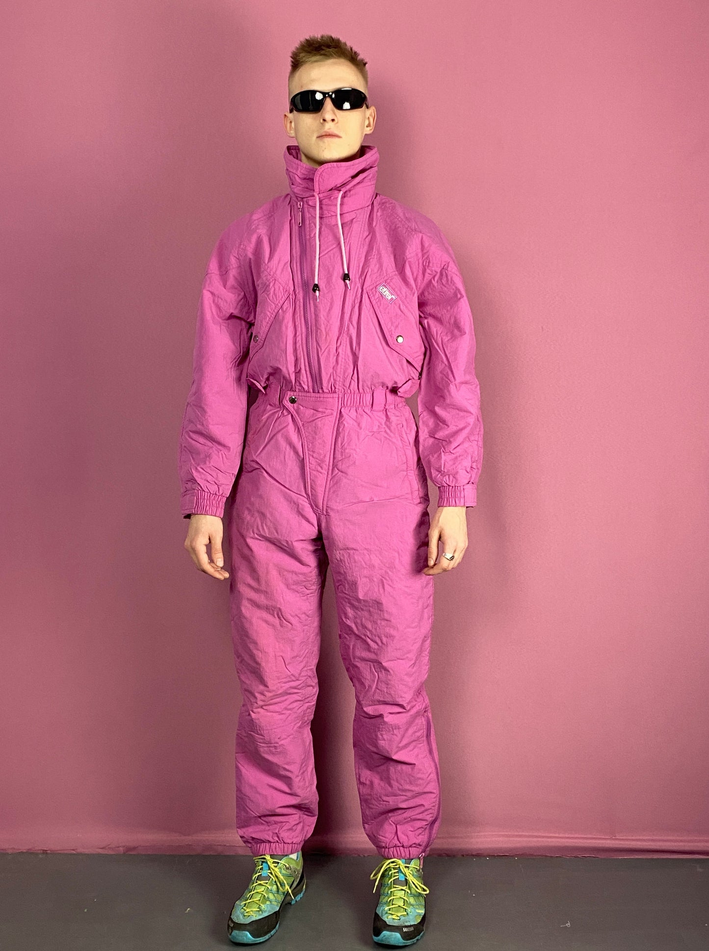 90s Etirel Vintage Men's One Piece Ski Suit - Small Pink Nylon