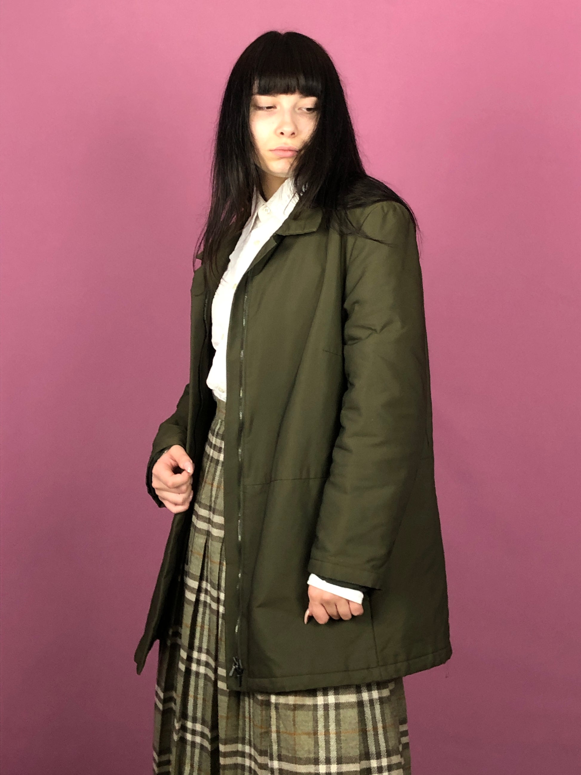 Bally Vintage Women's Long Jacket - Large Green Nylon