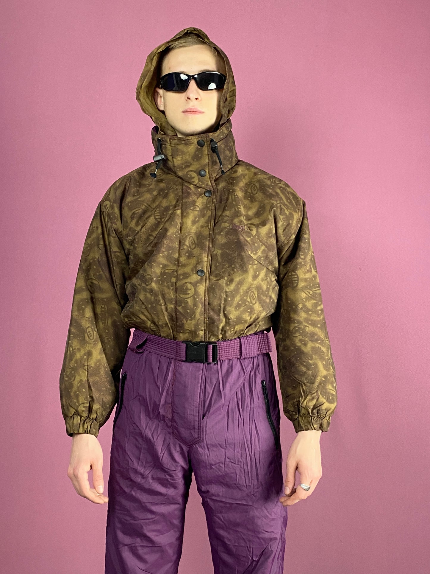 90s Brugi Vintage Men's One Piece Ski Suit - Small Purple & Brown Nylon