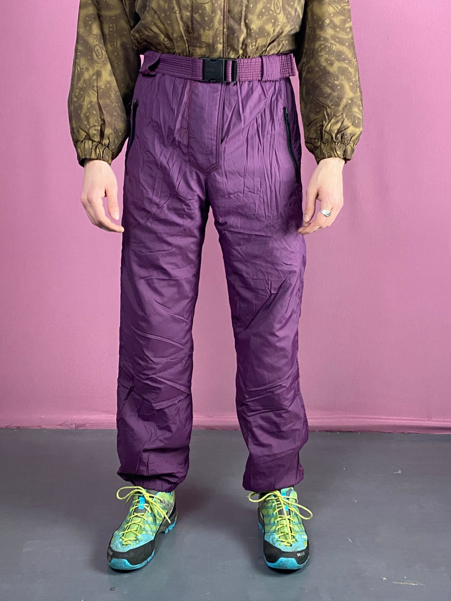 90s Brugi Vintage Men's One Piece Ski Suit - Small Purple & Brown Nylon