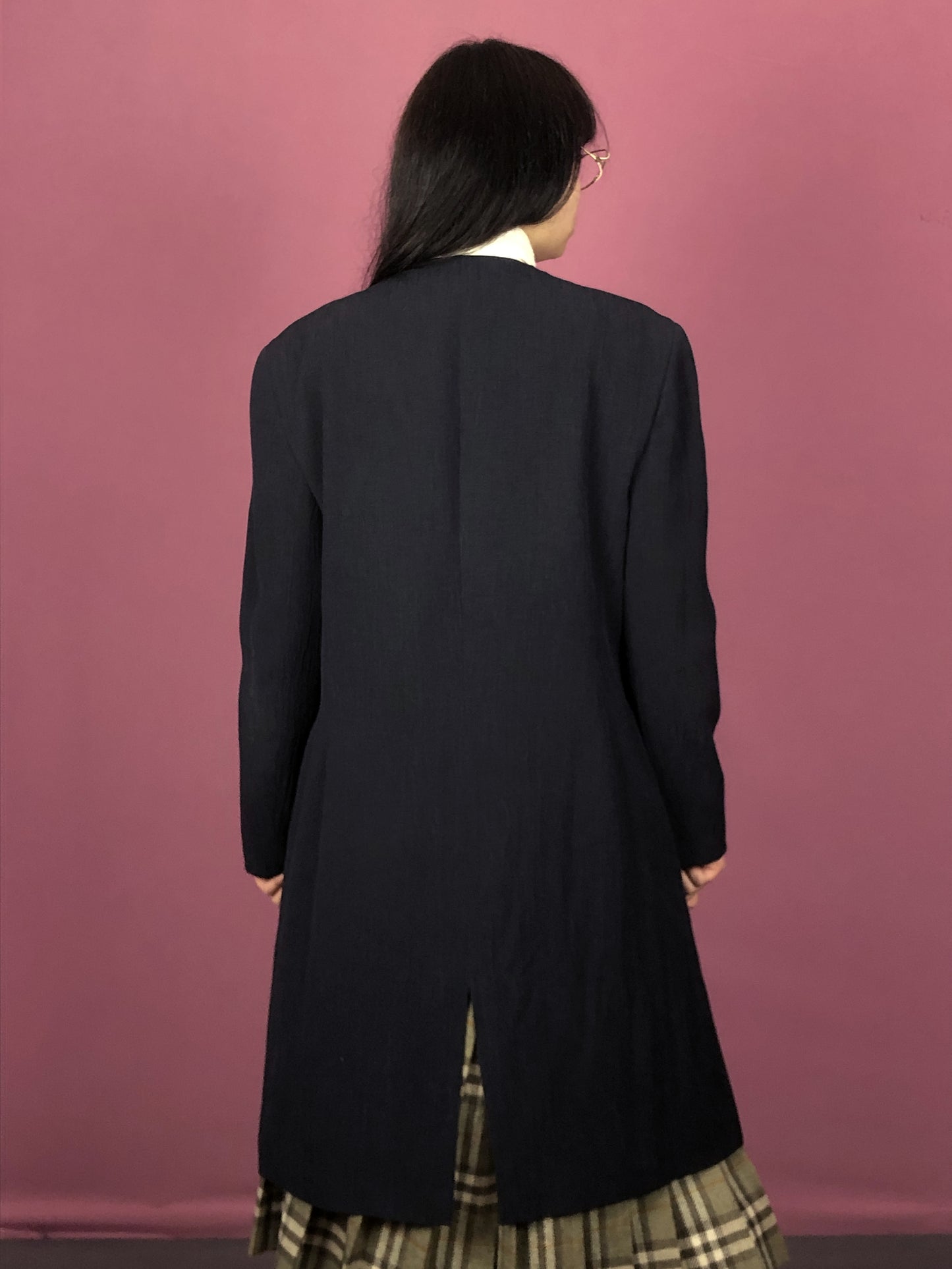 90s Giorgio Armani Vintage Women's Coat - Medium Black Silk Blend