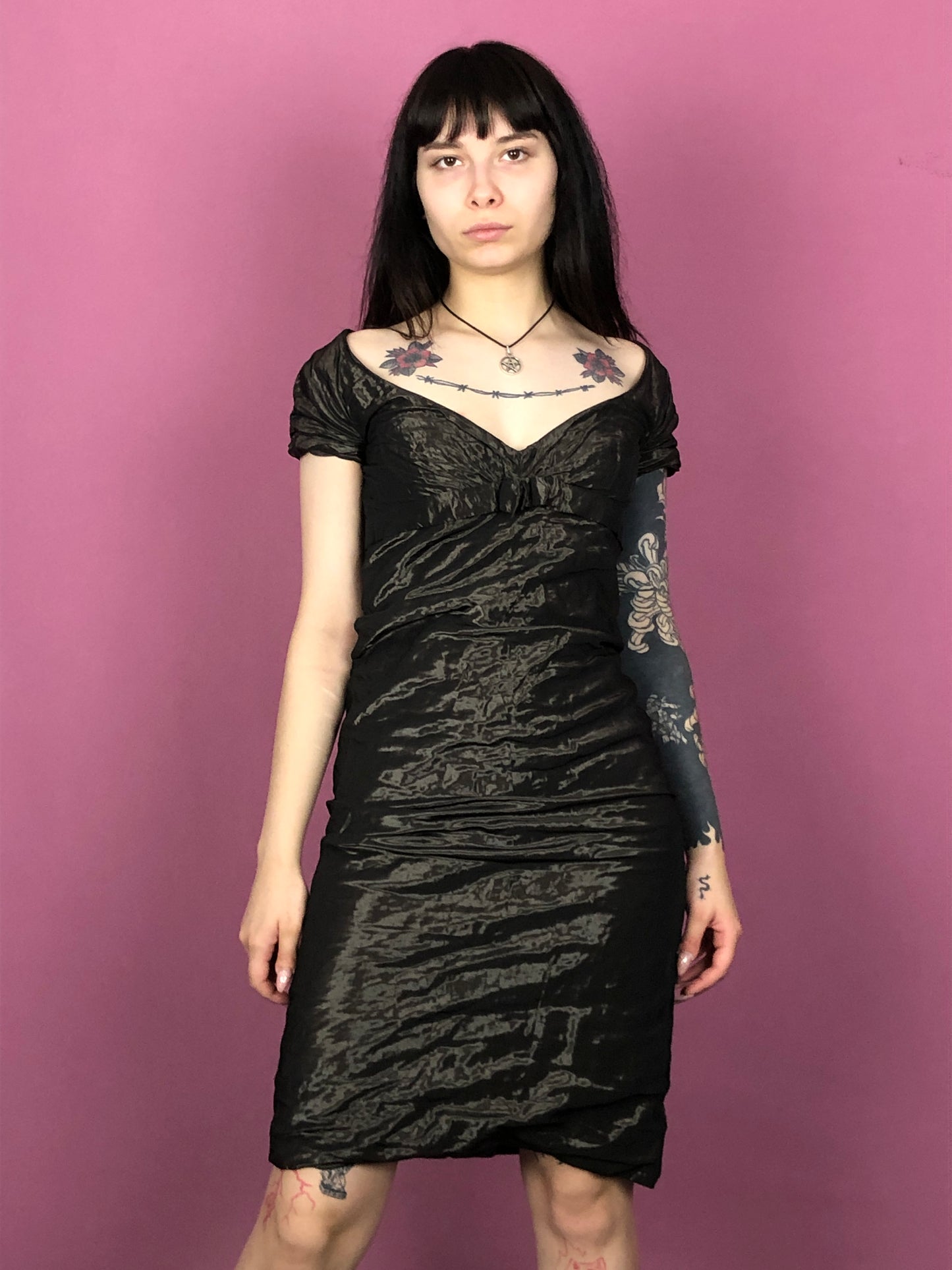 Hugo Boss Vintage Women's Metal A-Line Dress - Small Black Polyester
