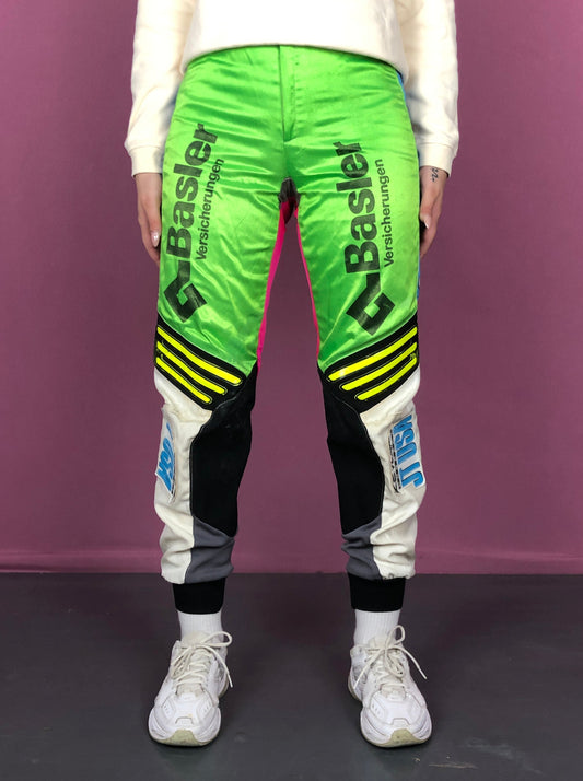 JT USA Vintage Women's Racing Pants - S Green & Multicolor Nylon
