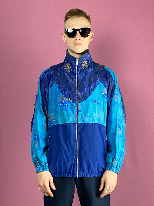 90s Vintage Men's Windbreaker Jacket - Large Blue Nylon Blend