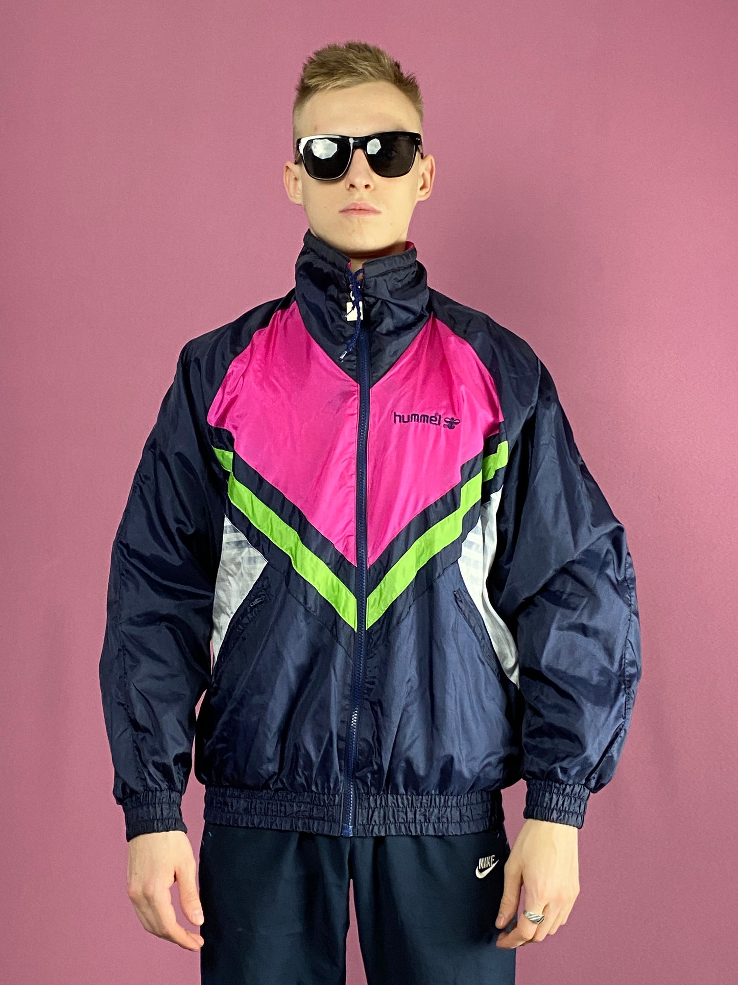 90s Hummel Vintage Men's Windbreaker Jacket - Medium Multicolor Nylon