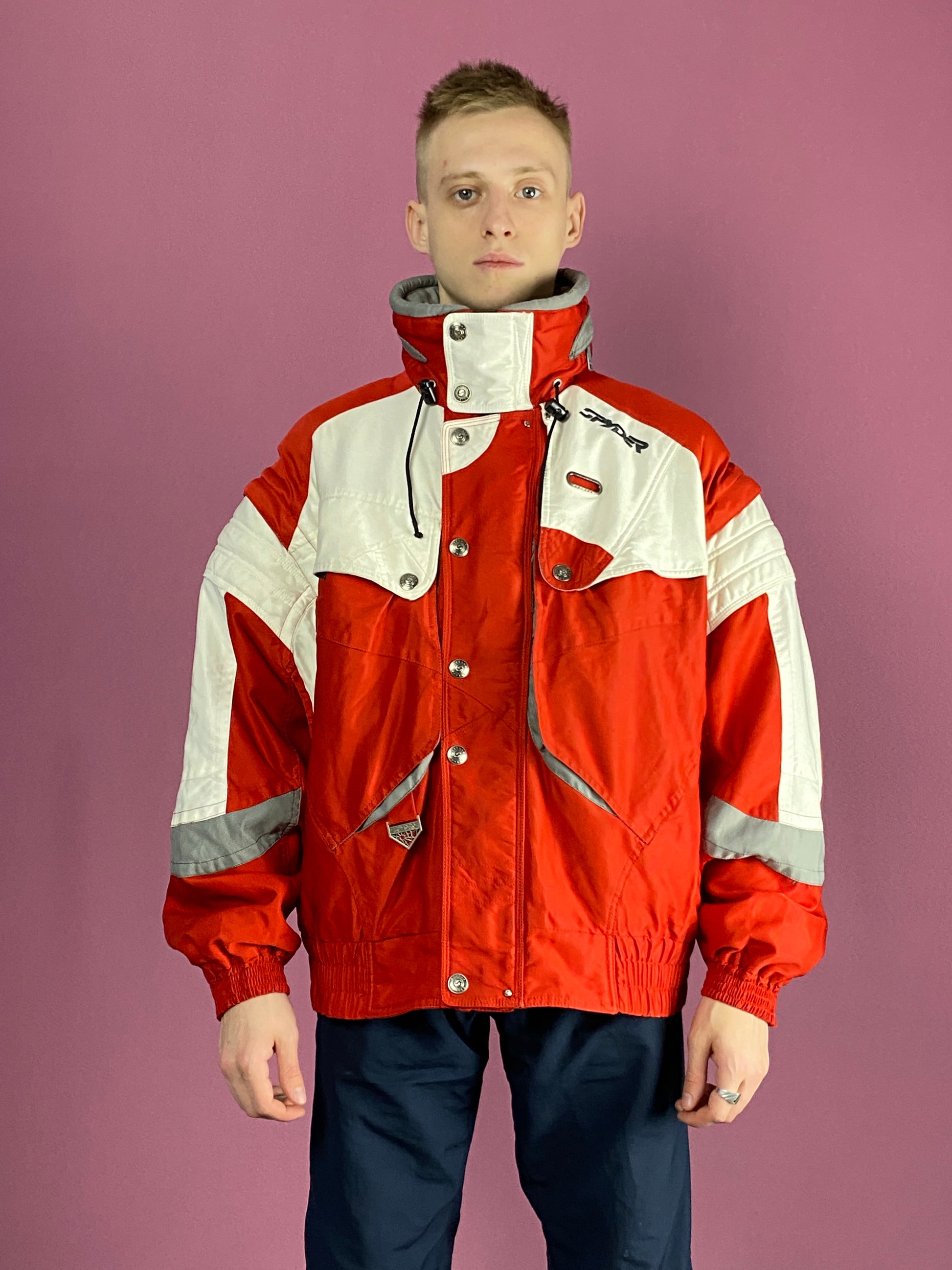 Spyder Vintage Men's Ski Jacket - Large Red & White Polyester Blend