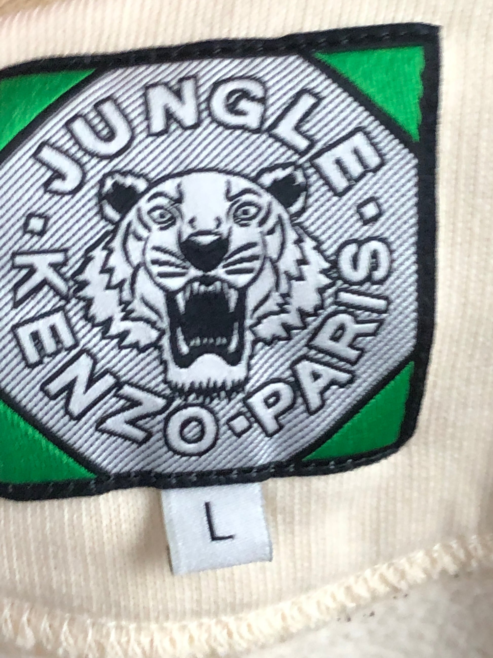 Kenzo Jungle Vintage Women's Embroidered Tiger Sweatshirt - Large Cream Cotton
