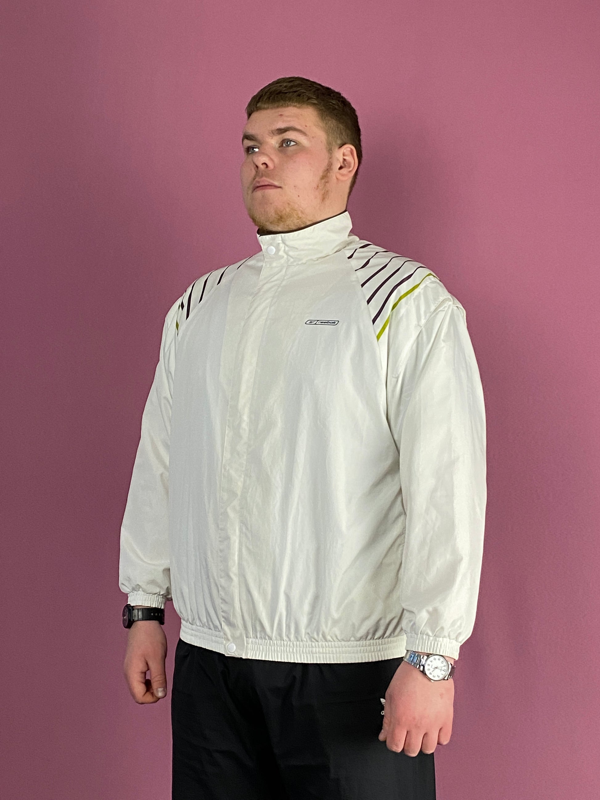 Reebok Vintage Men's Windbreaker Jacket - XL White Polyester