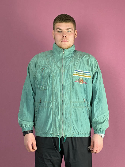 90s Vintage Men's Windbreaker Jacket - XL Green Cotton Blend