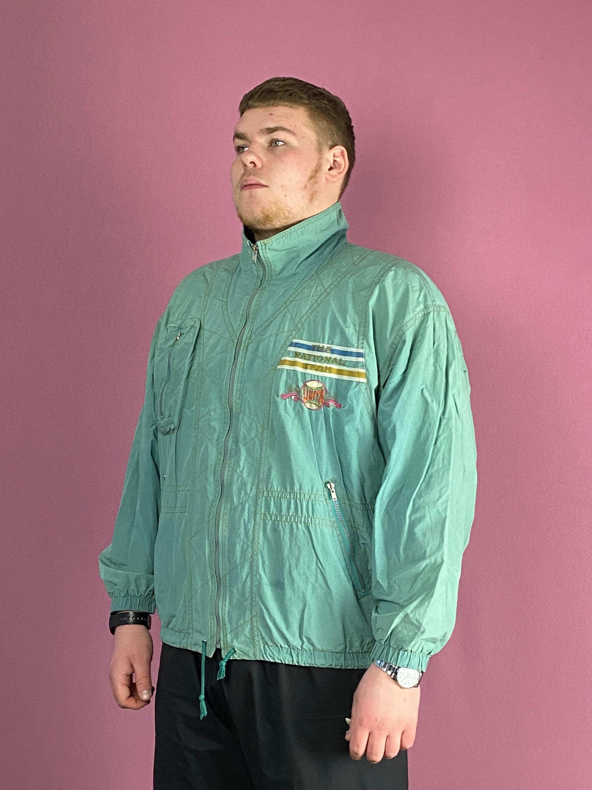 90s Vintage Men's Windbreaker Jacket - XL Green Cotton Blend