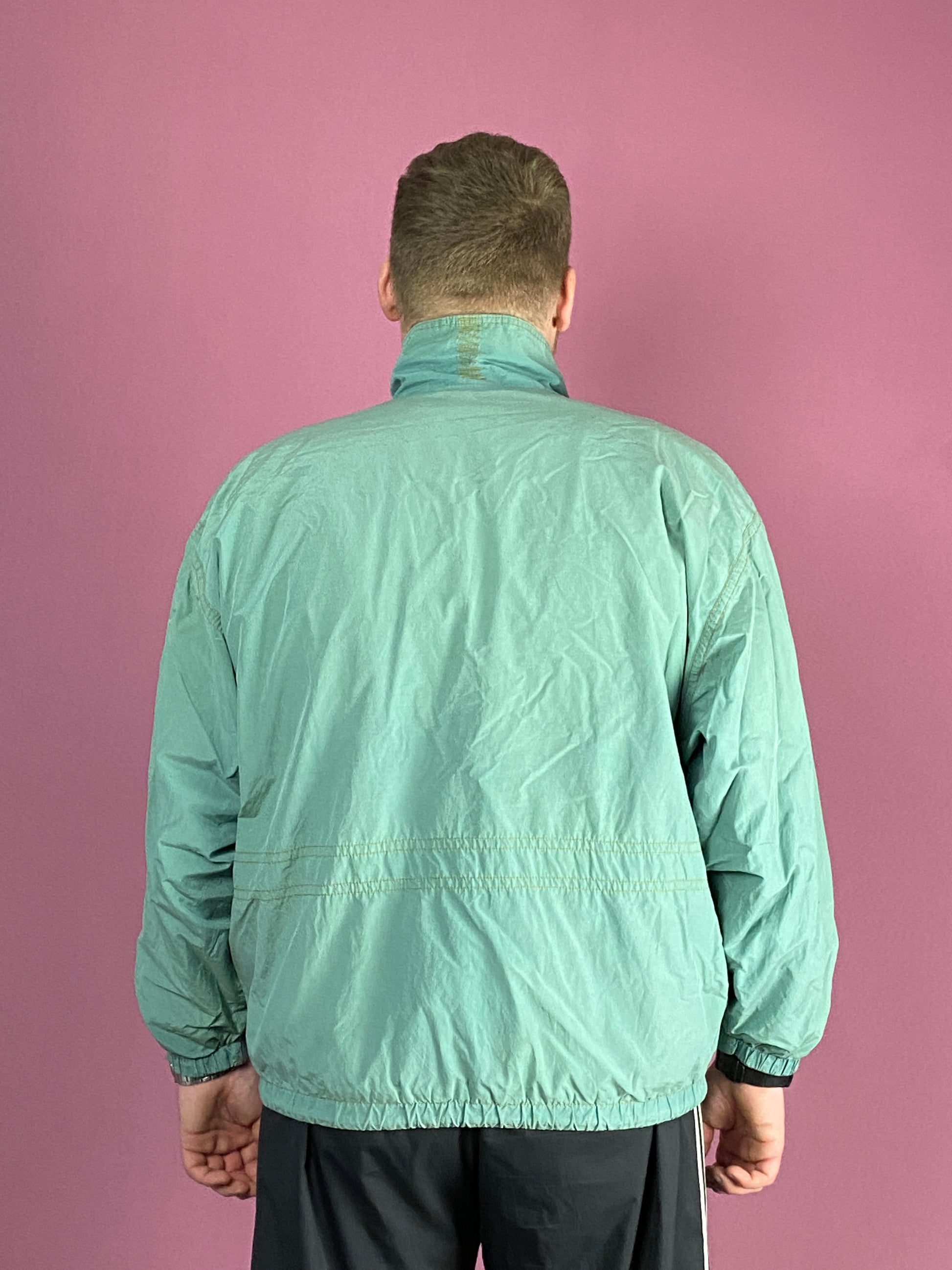 90s Vintage Men's Windbreaker Jacket - XL Green Cotton Blend