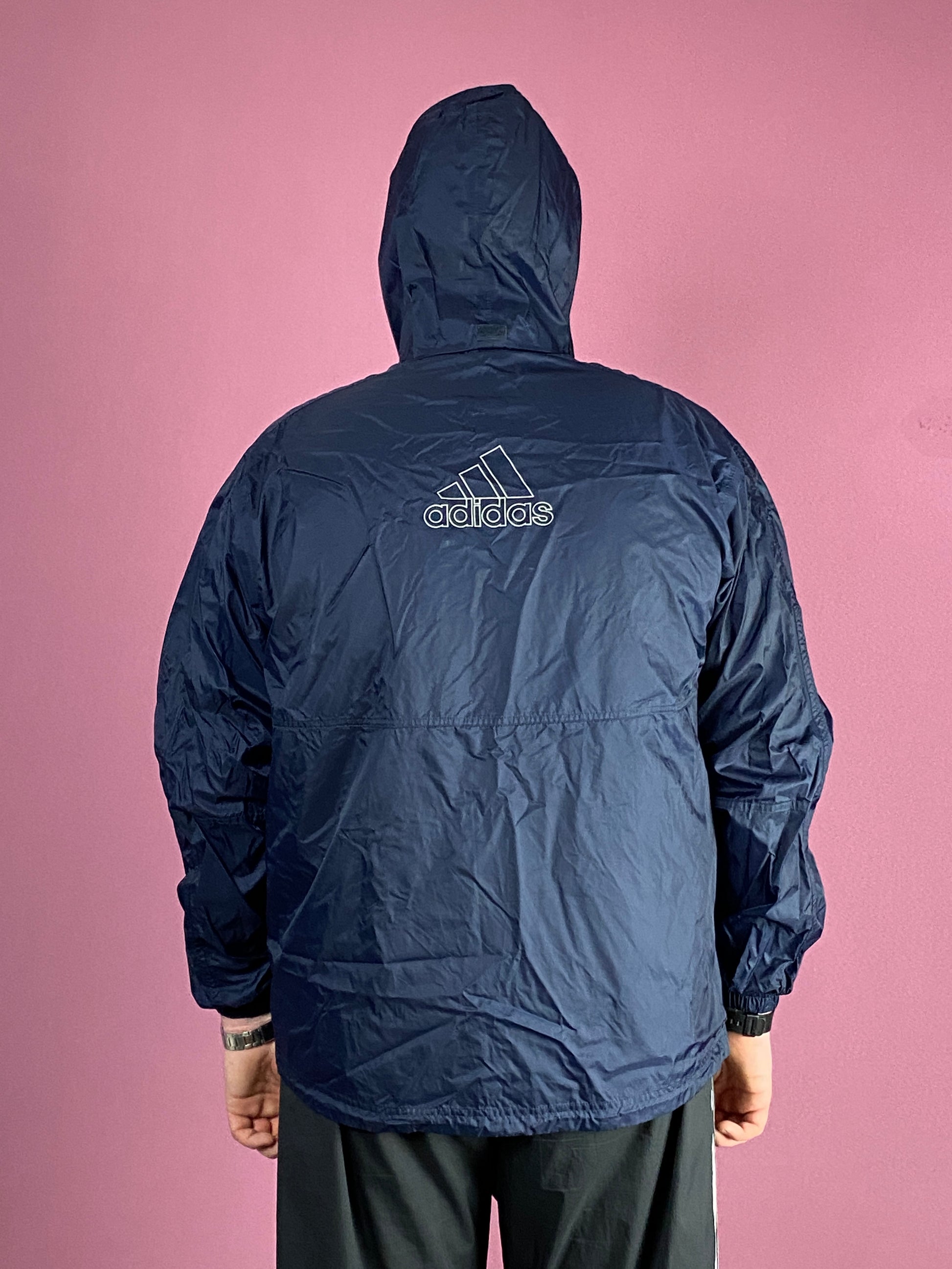 Adidas Vintage Men's Rain Jacket - Large Navy Blue Nylon