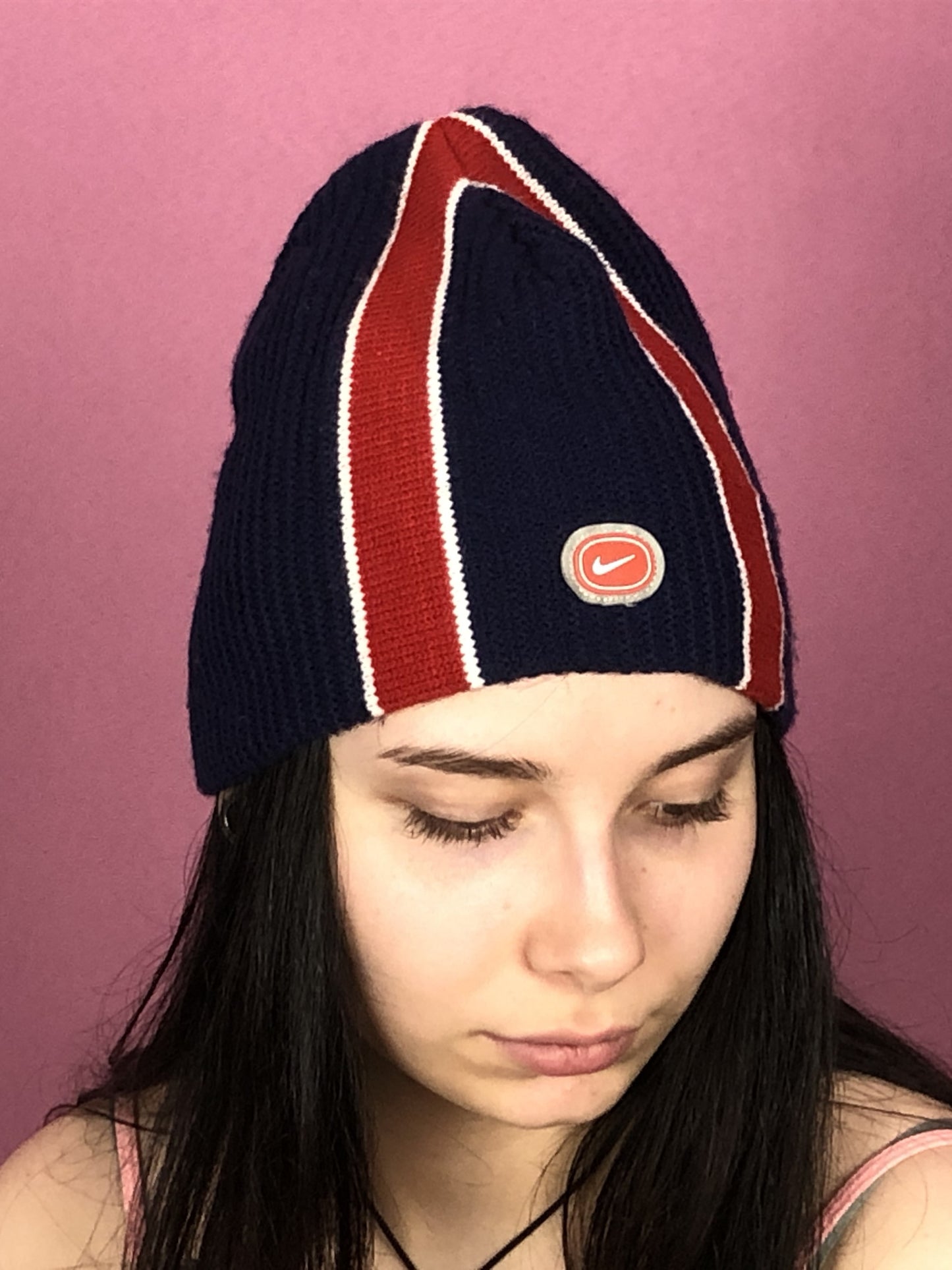 90s Nike Vintage Knit Beanie Hat - Navy Blue Acrylic