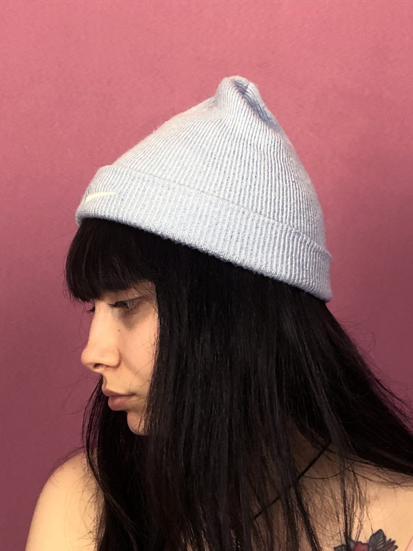 90s Nike Vintage Women's Beanie Hat - S Light Blue Acrylic